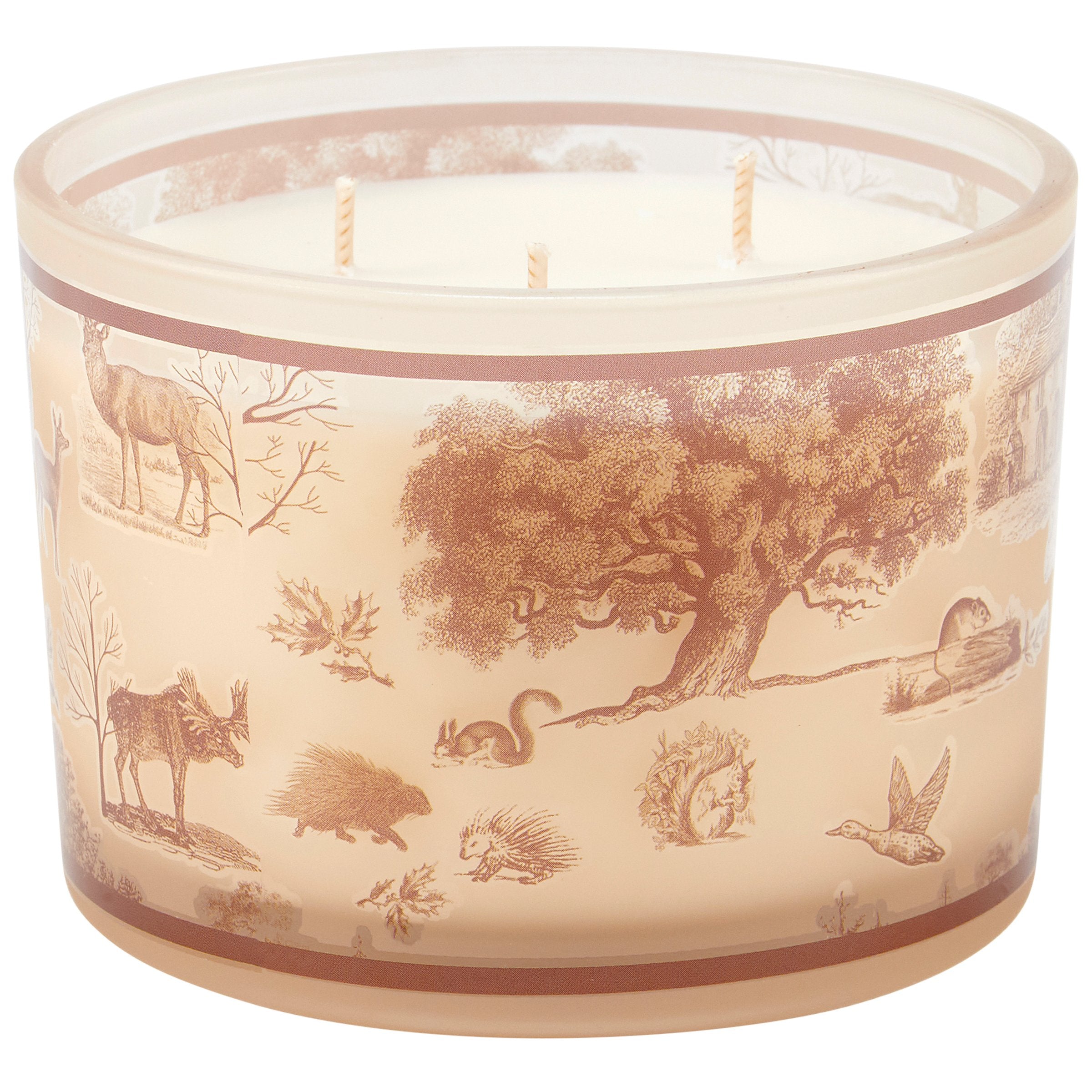 Cabin Toile Pine Scented Soy Wax Candle - Woodland Animals Frosted Glass