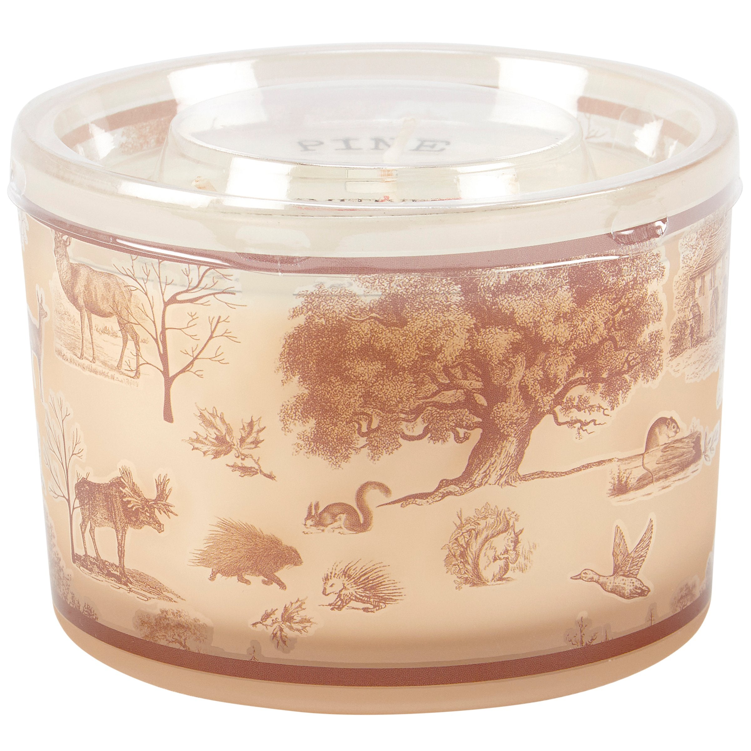 Cabin Toile Pine Scented Soy Wax Candle - Woodland Animals Frosted Glass