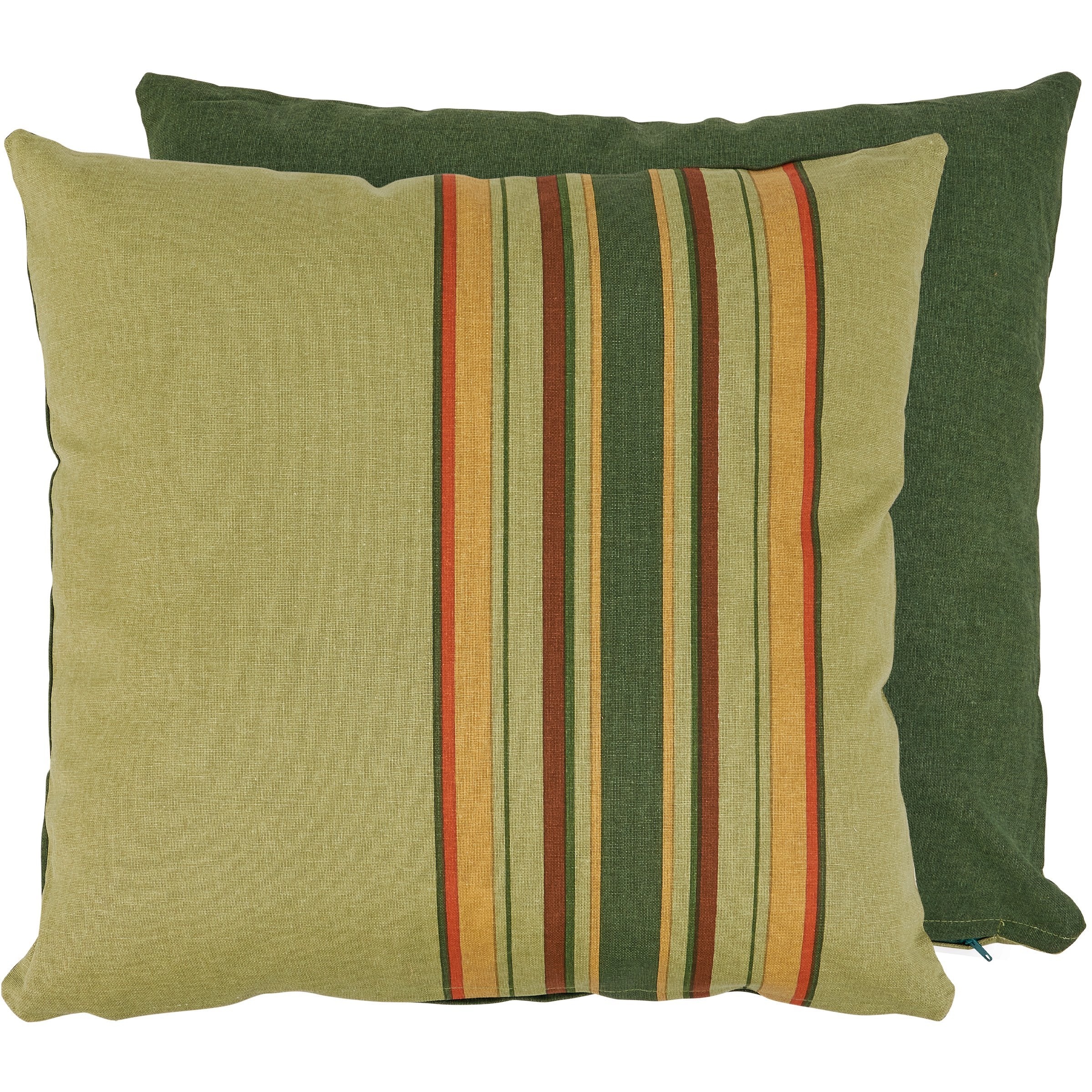 Rustic Green Striped Cotton Cabin Pillow - 16x16 Inch Decorative Accent