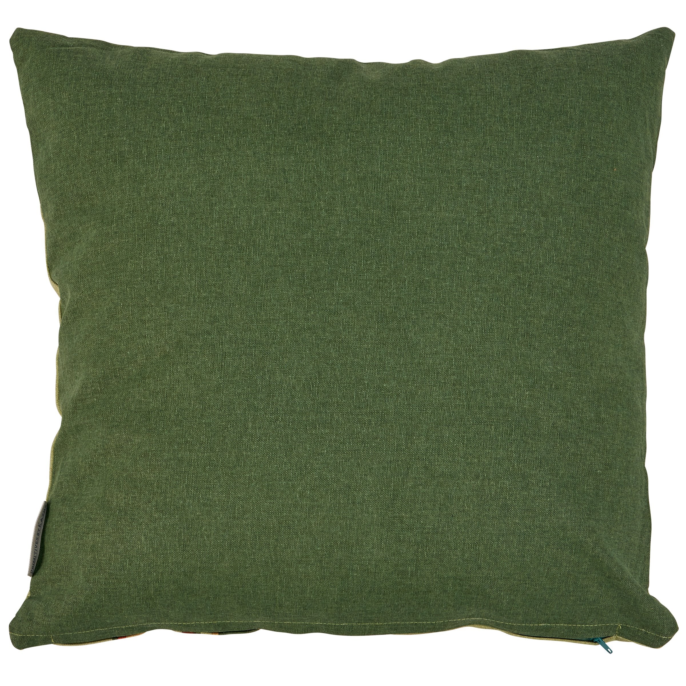 Rustic Green Striped Cotton Cabin Pillow - 16x16 Inch Decorative Accent