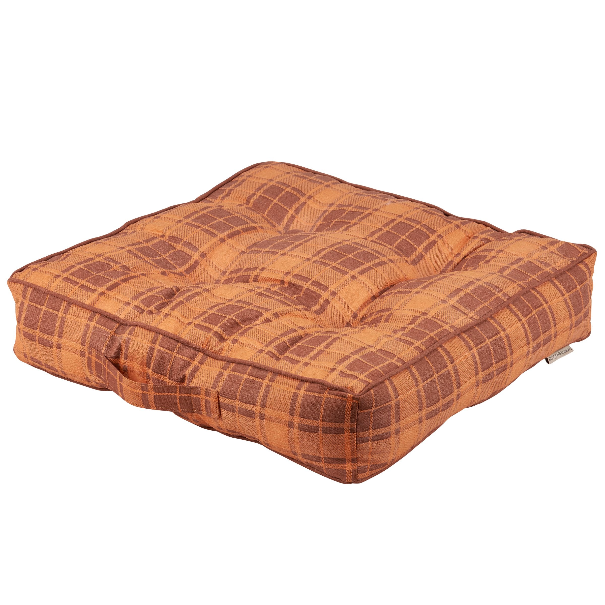 Rustic Orange Tartan Floor Pillow Cushion, Durable Cotton, Portable, 18x18-inch