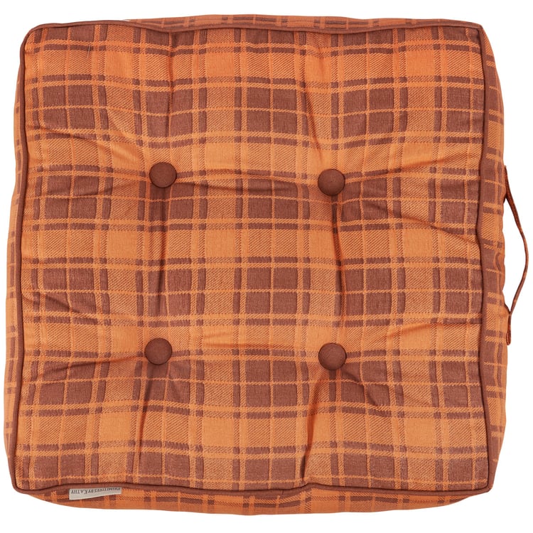 Rustic Orange Tartan Floor Pillow Cushion, Durable Cotton, Portable, 18x18-inch