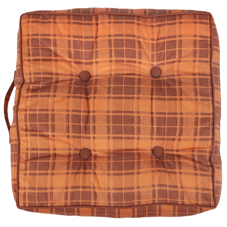 Rustic Orange Tartan Floor Pillow Cushion, Durable Cotton, Portable, 18x18-inch
