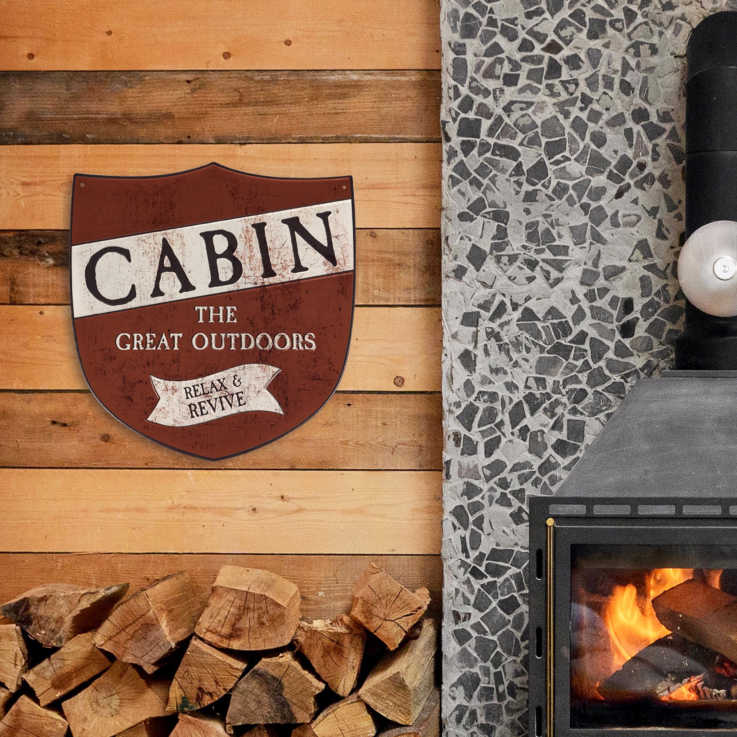 Rustic Metal Cabin Wall Decor Sign for Outdoorsy Home Accent