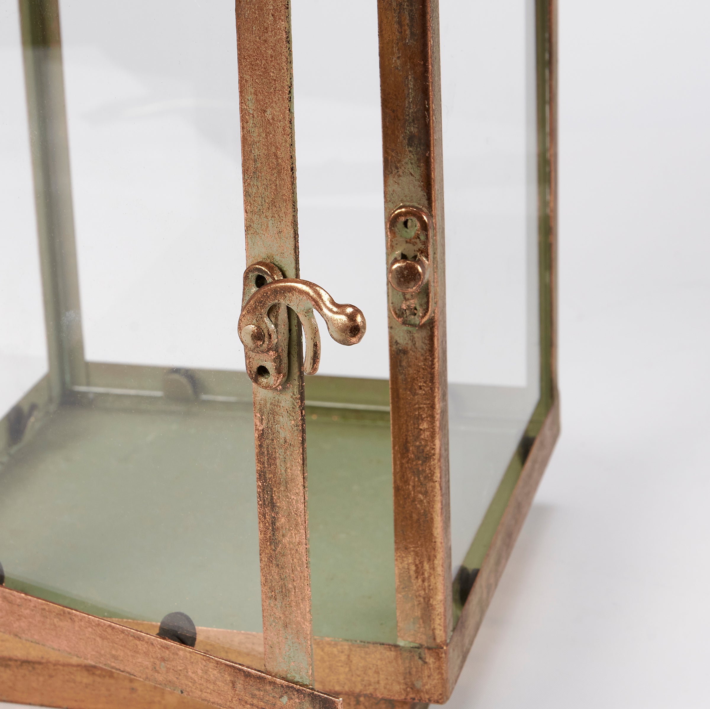 Rustic Antique Brass Finish Metal Lantern Set with Glass Panels