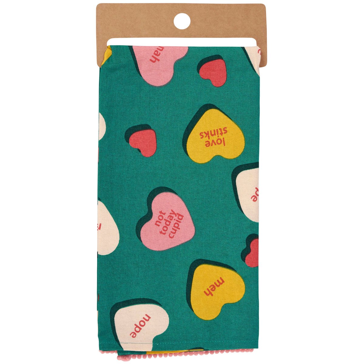 Sassy Anti-Valentine Cotton Kitchen Towel with Funny Candy Heart Sayings