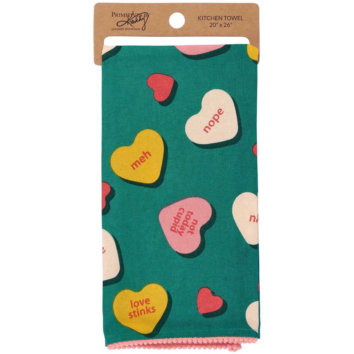 Sassy Anti-Valentine Cotton Kitchen Towel with Funny Candy Heart Sayings