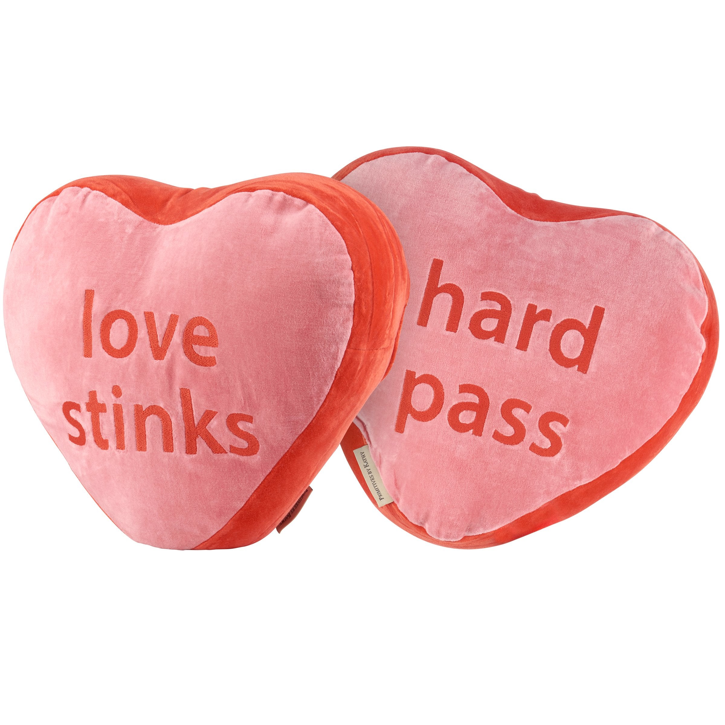 Sassy Anti-Valentine Velvet Candy Heart Pillow: 'Love Stinks' & 'Hard Pass' Sentiments
