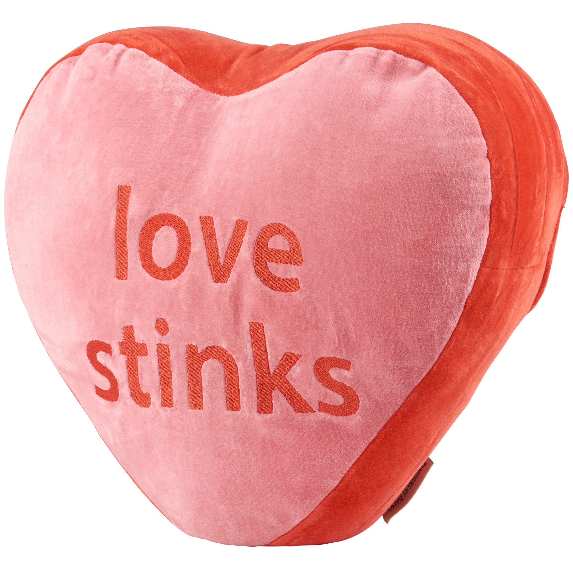 Sassy Anti-Valentine Velvet Candy Heart Pillow: 'Love Stinks' & 'Hard Pass' Sentiments