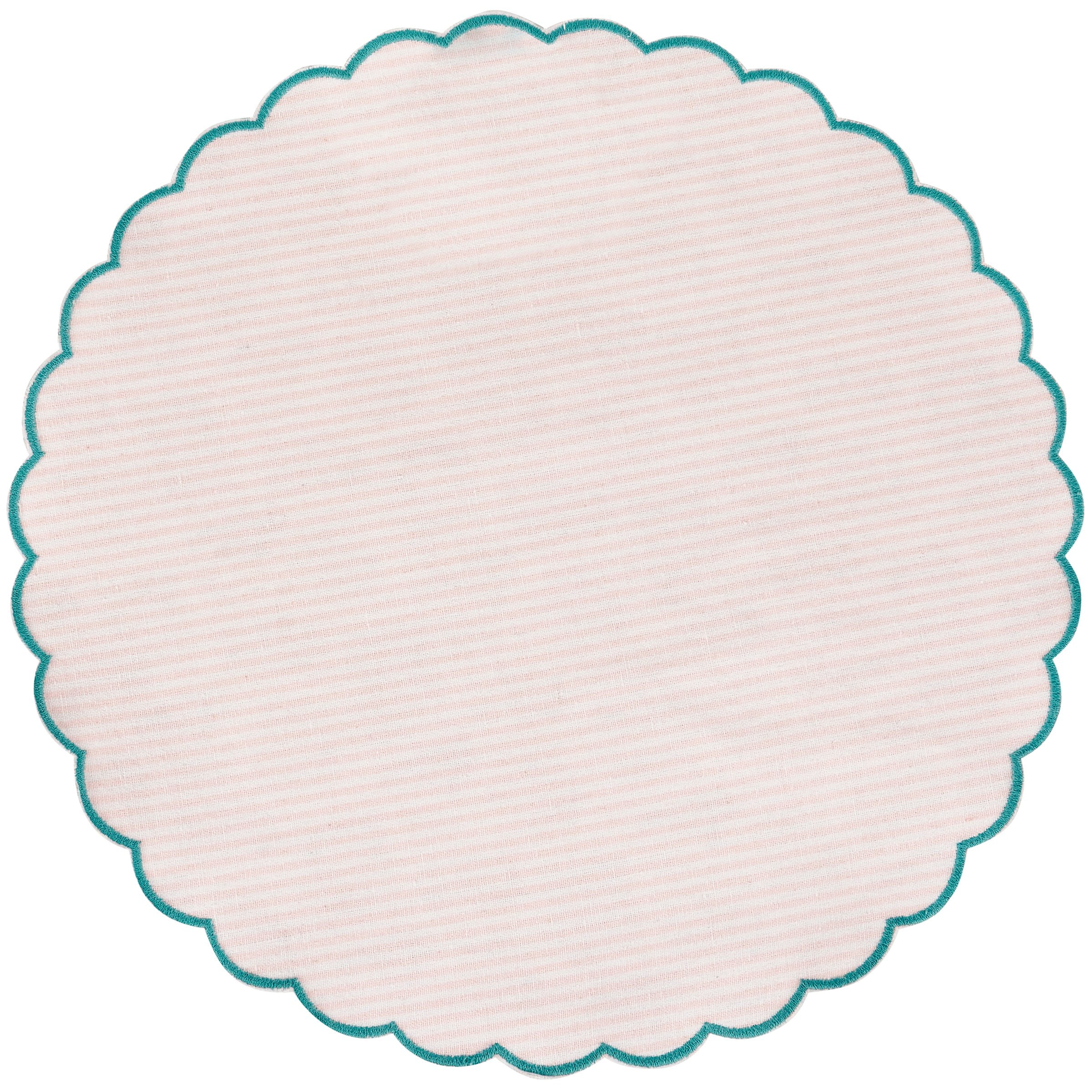 Charming Double-Sided Cabbage Rose Floral & Striped Cotton Placemat - 16-inch Diameter