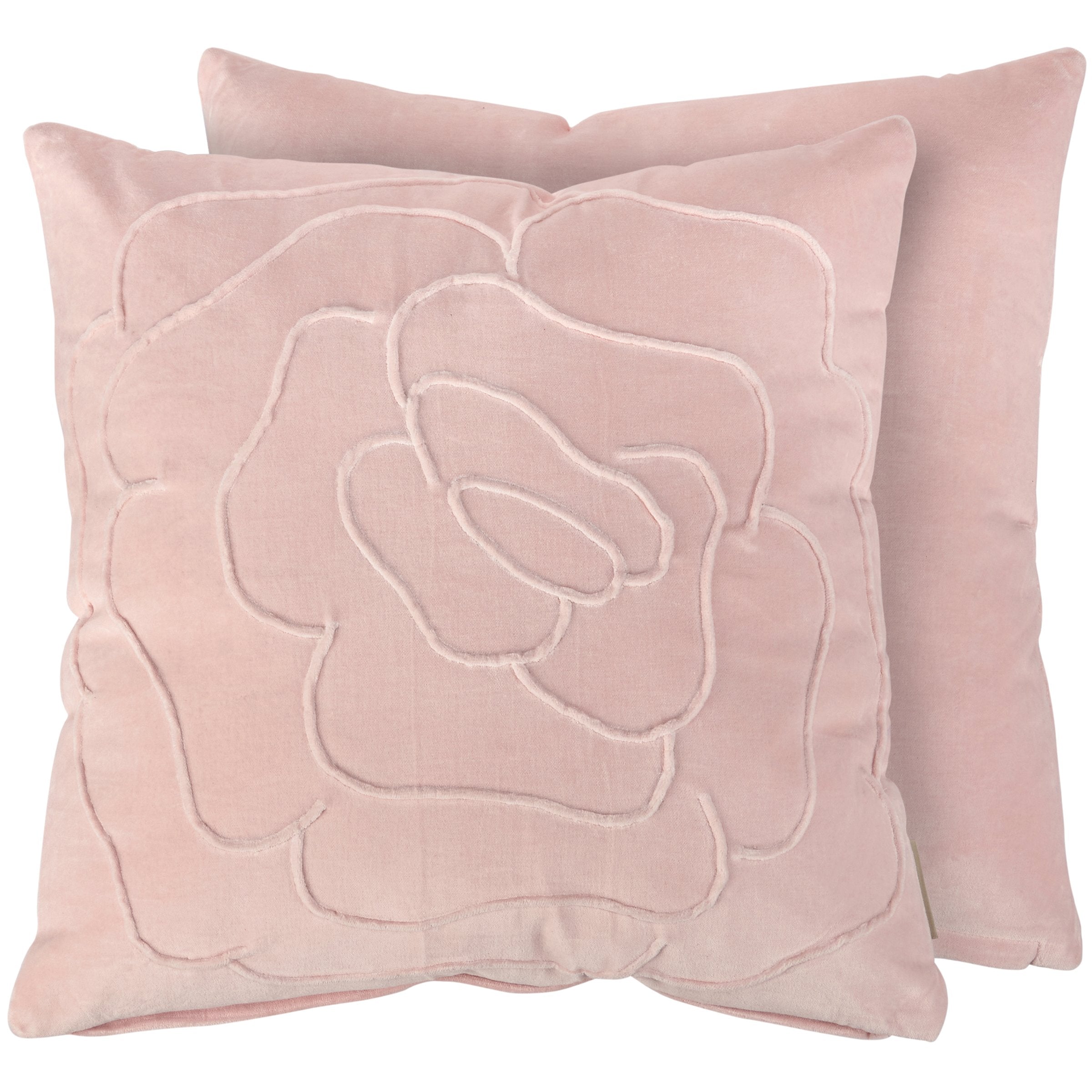 Elegant Pink Velvet Cabbage Rose Embroidered Decorative Throw Pillow