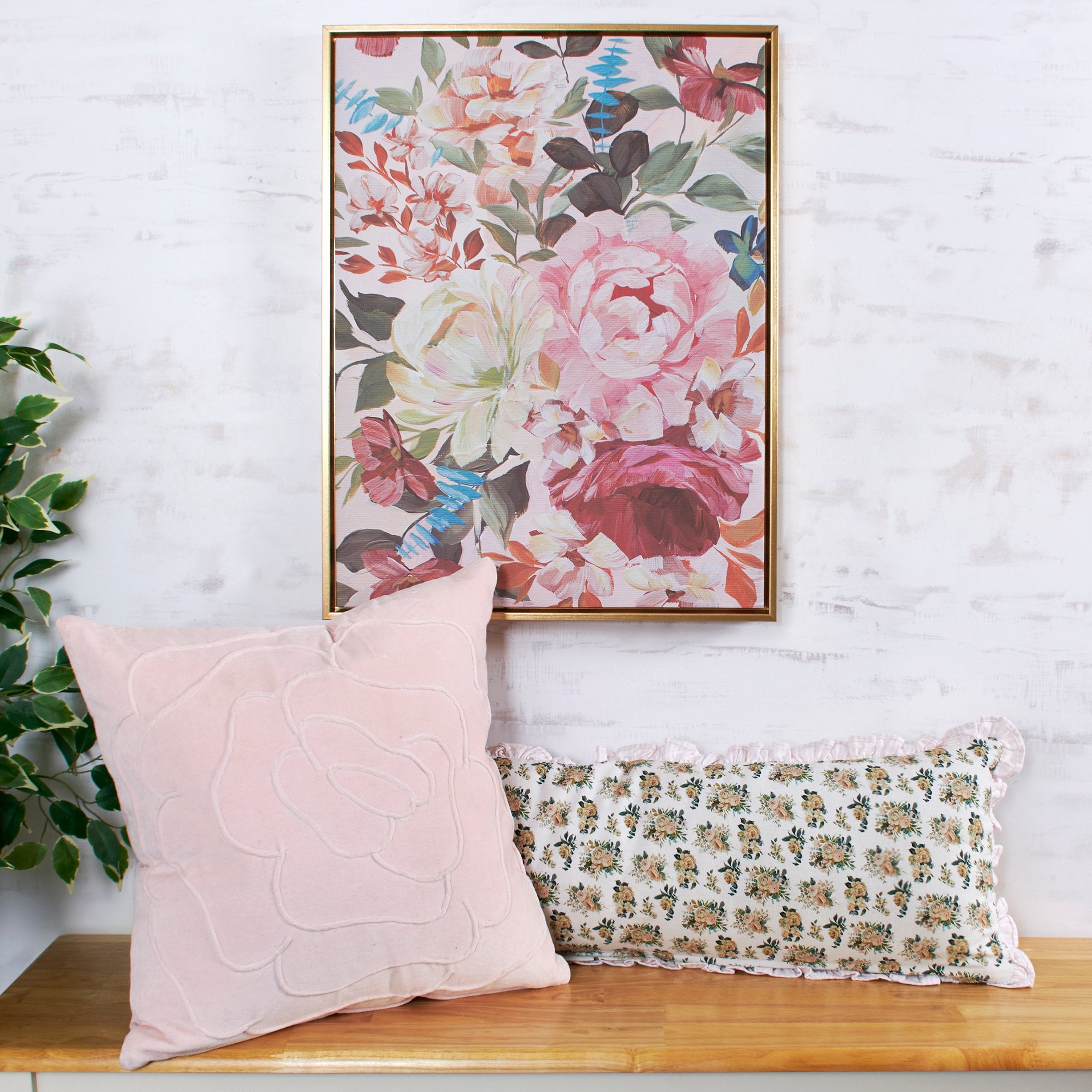 Elegant Pink Velvet Cabbage Rose Embroidered Decorative Throw Pillow