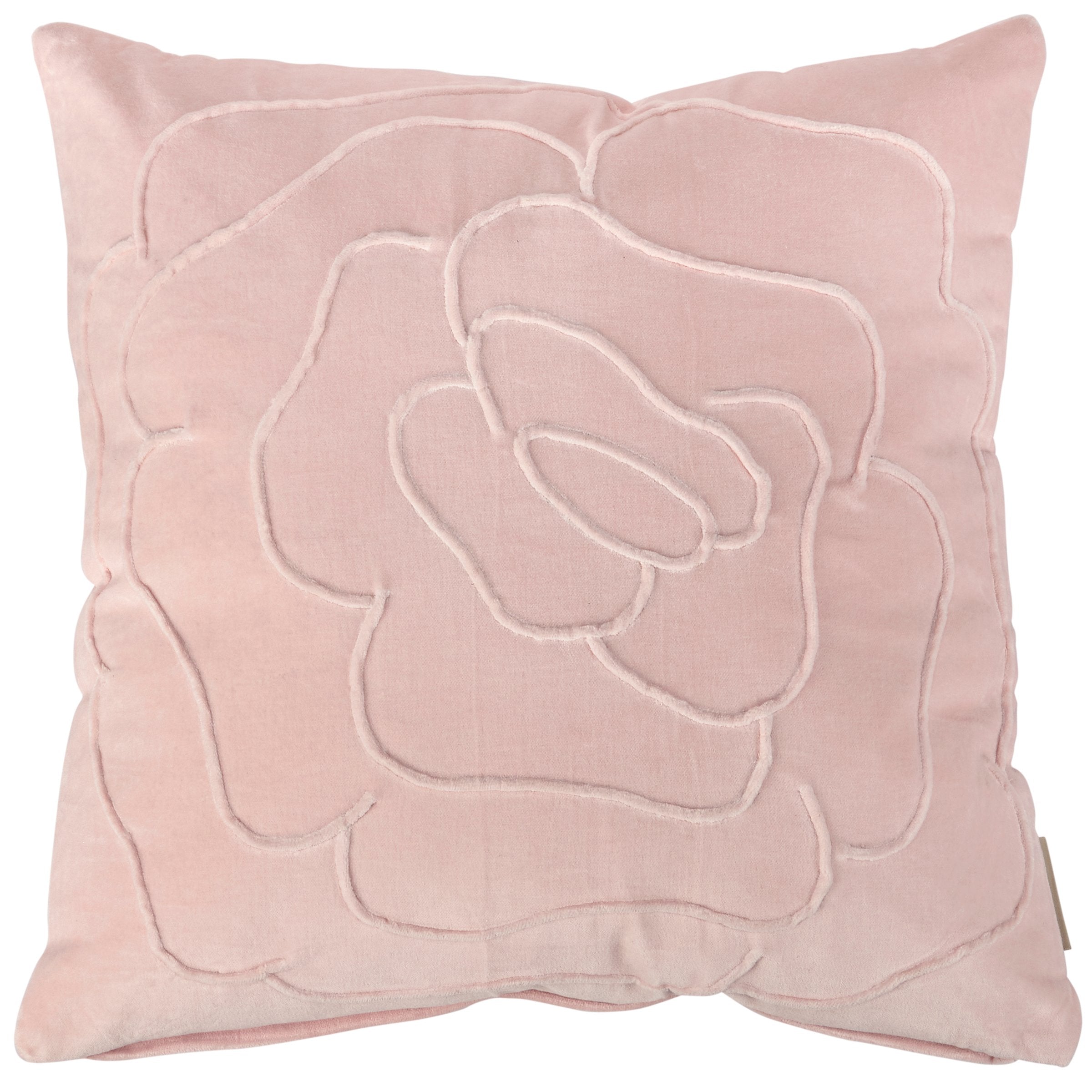 Elegant Pink Velvet Cabbage Rose Embroidered Decorative Throw Pillow