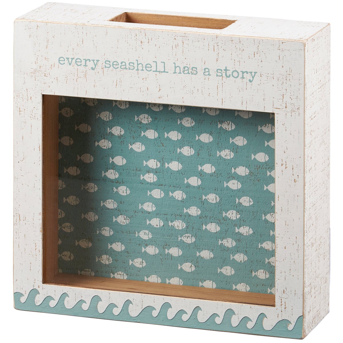 Rustic Wooden Beach Seashell Display Holder with Glass Window for Keepsakes