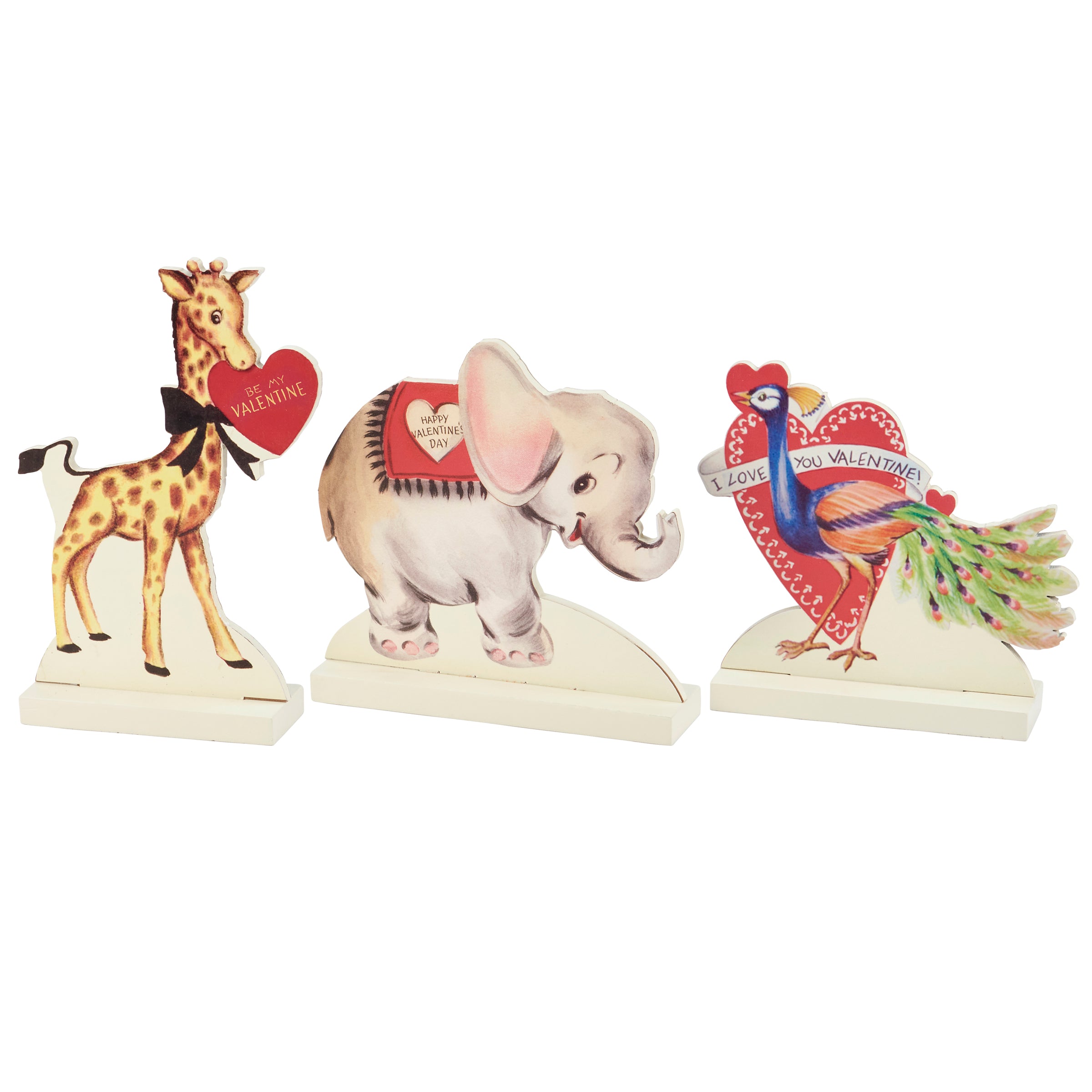 Charming Valentine's Day Wooden Stand-Up Set - Retro Animal Decor Accents