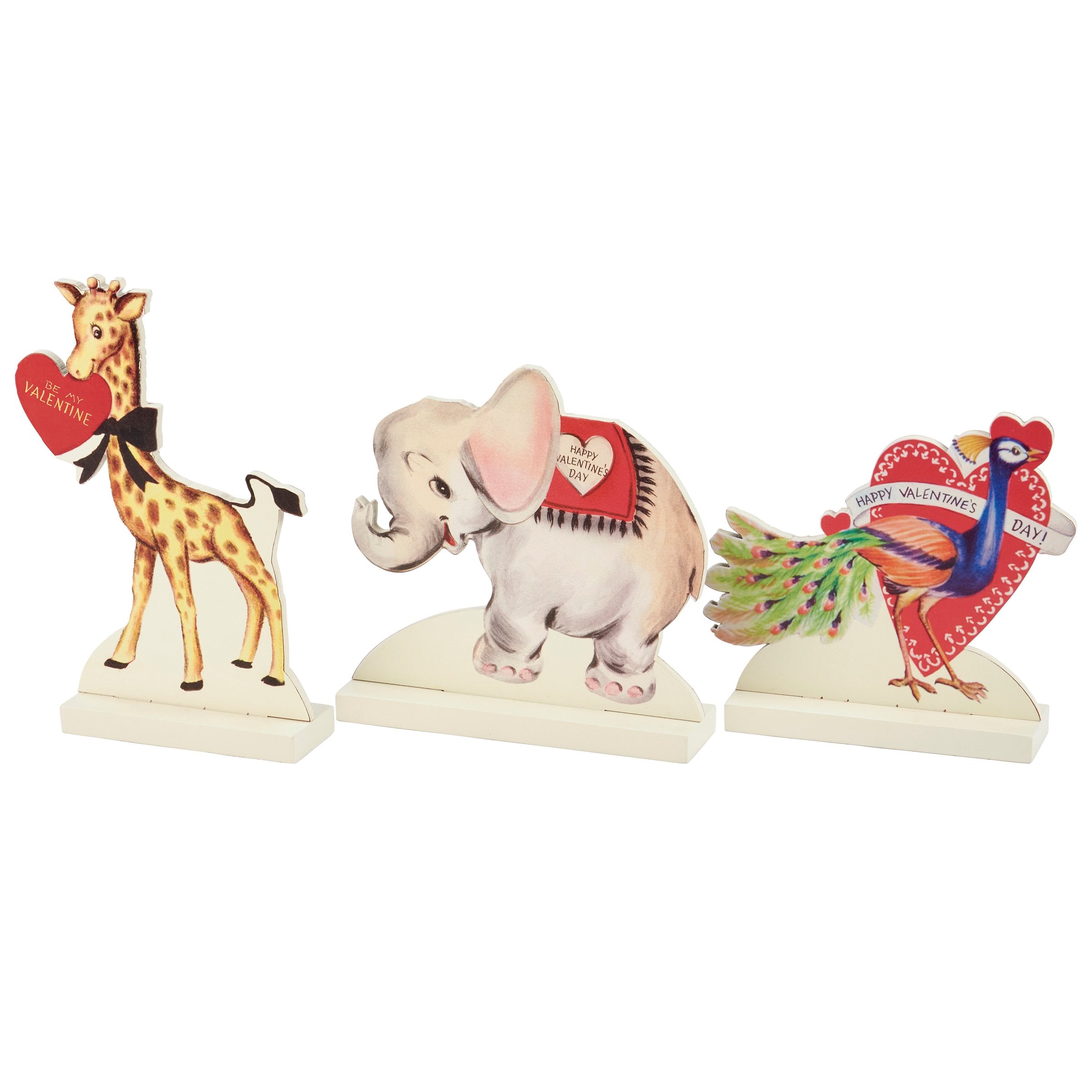 Charming Valentine's Day Wooden Stand-Up Set - Retro Animal Decor Accents