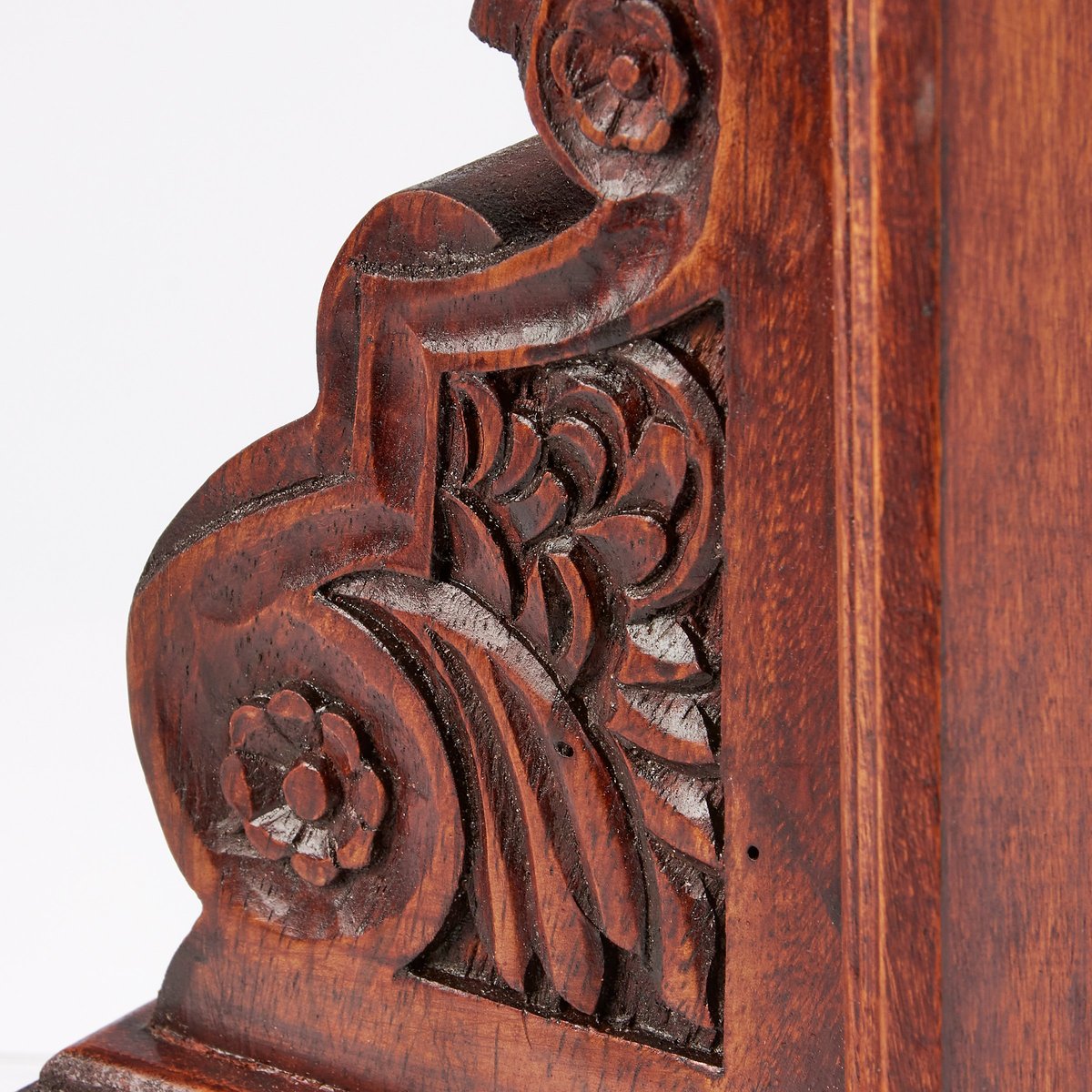 Charming Dark Academia Wood Bookends with Intricate Floral Carvings, Pair
