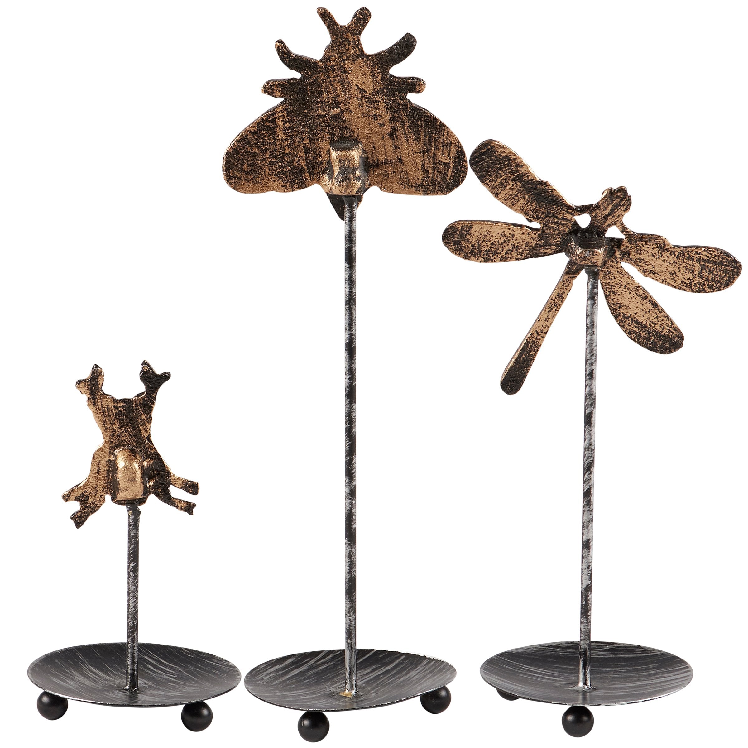 Antique Metal Insect Sitter Set: Decorative Beetle, Dragonfly, Moth Home Accents