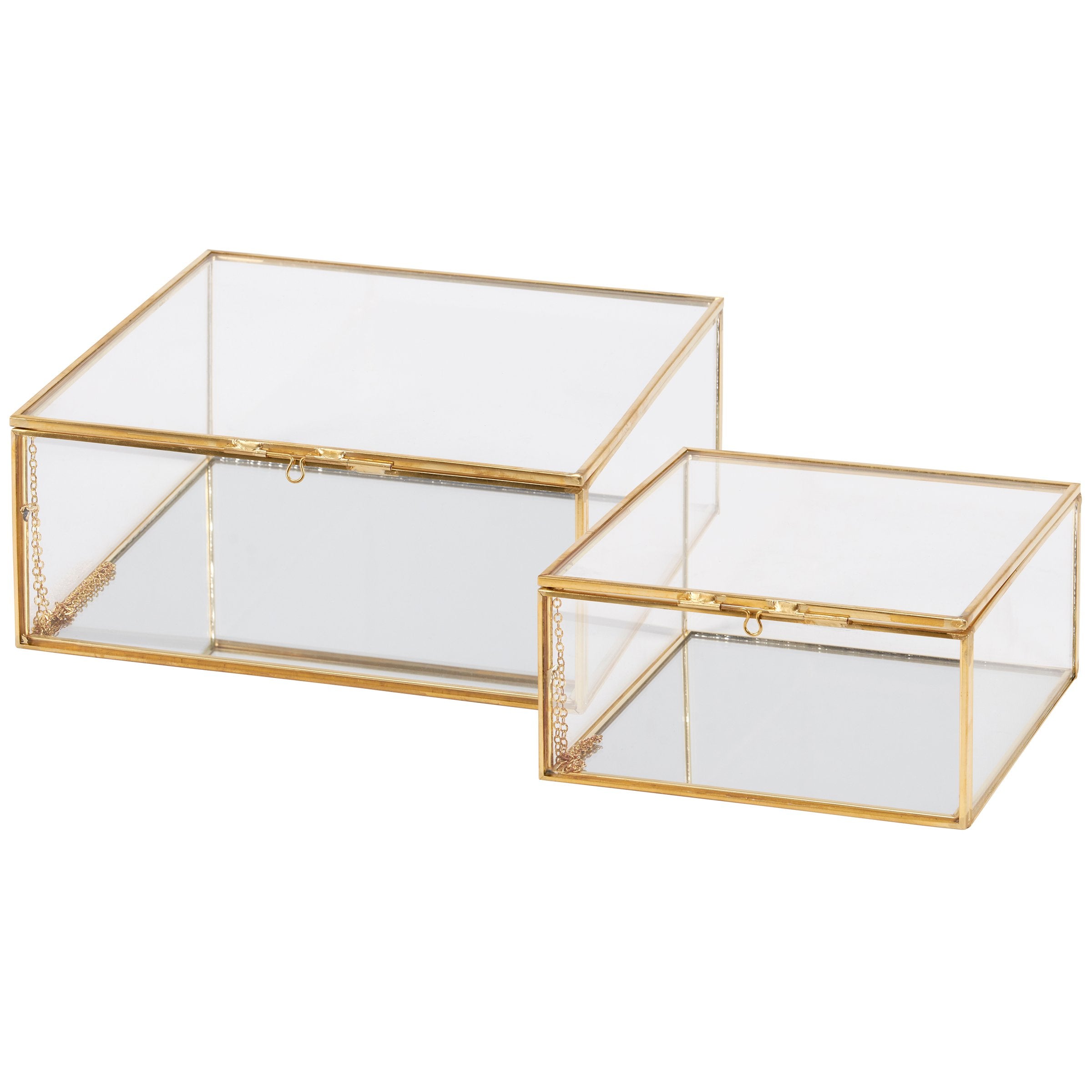 Elegant Glass & Brass Hinged Display Box Set - Two Decorative Keepsake Containers