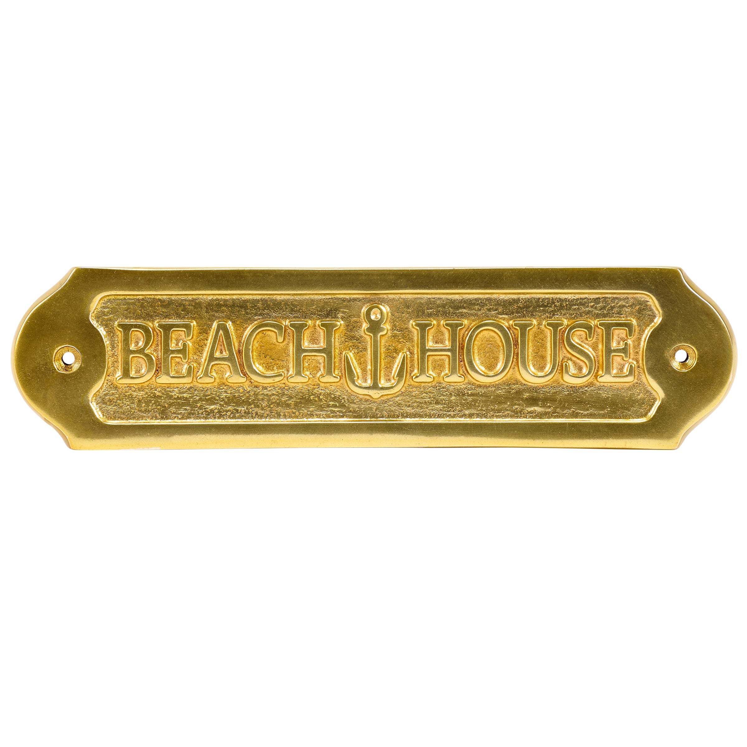 Charming Metallic 'Beach House' Door Plaque with Anchor Design, Easy Hang