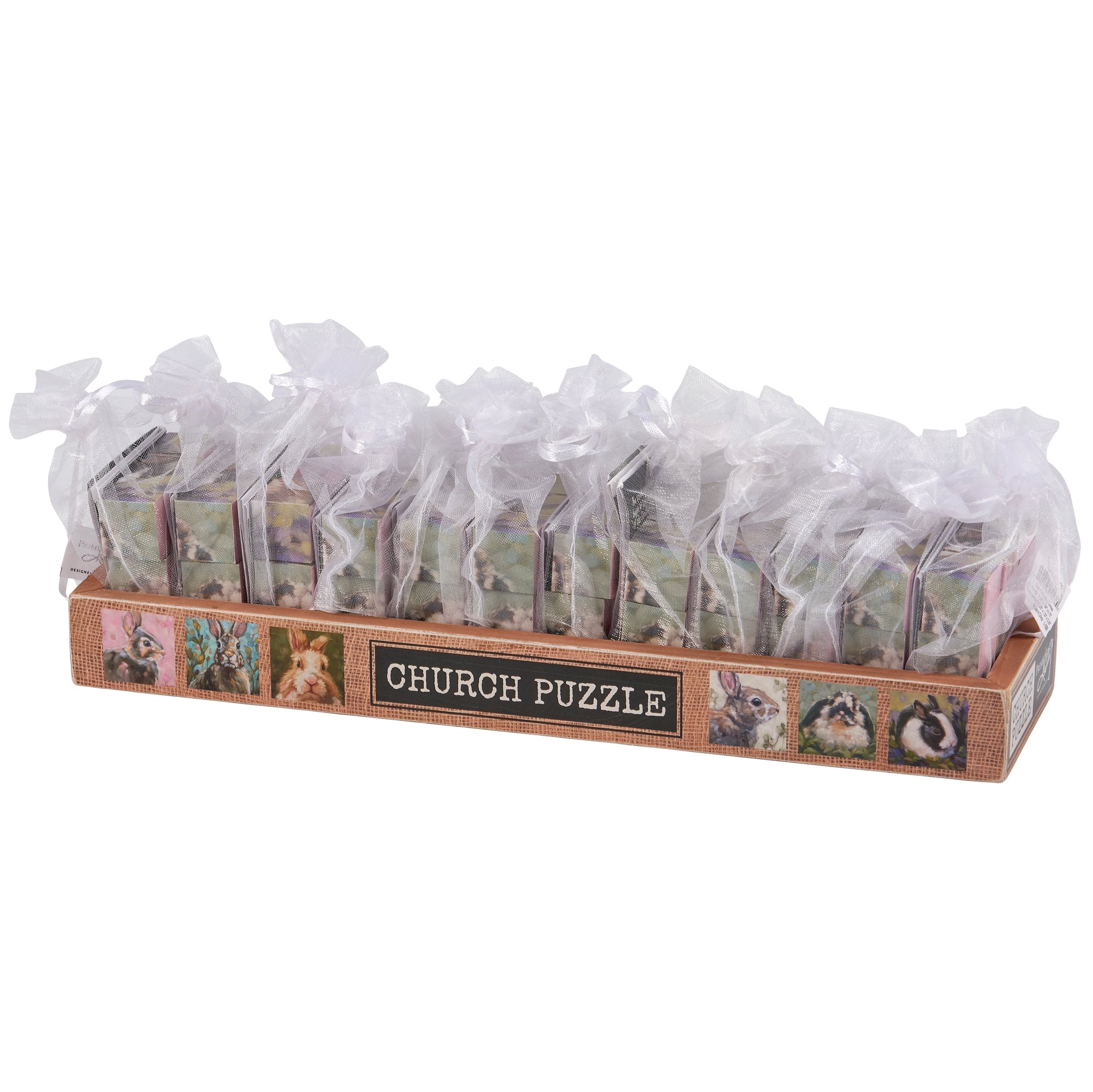 Charming Wooden Bunny Church Puzzle, 6 Spring Floral Scenes, Decorative Gift