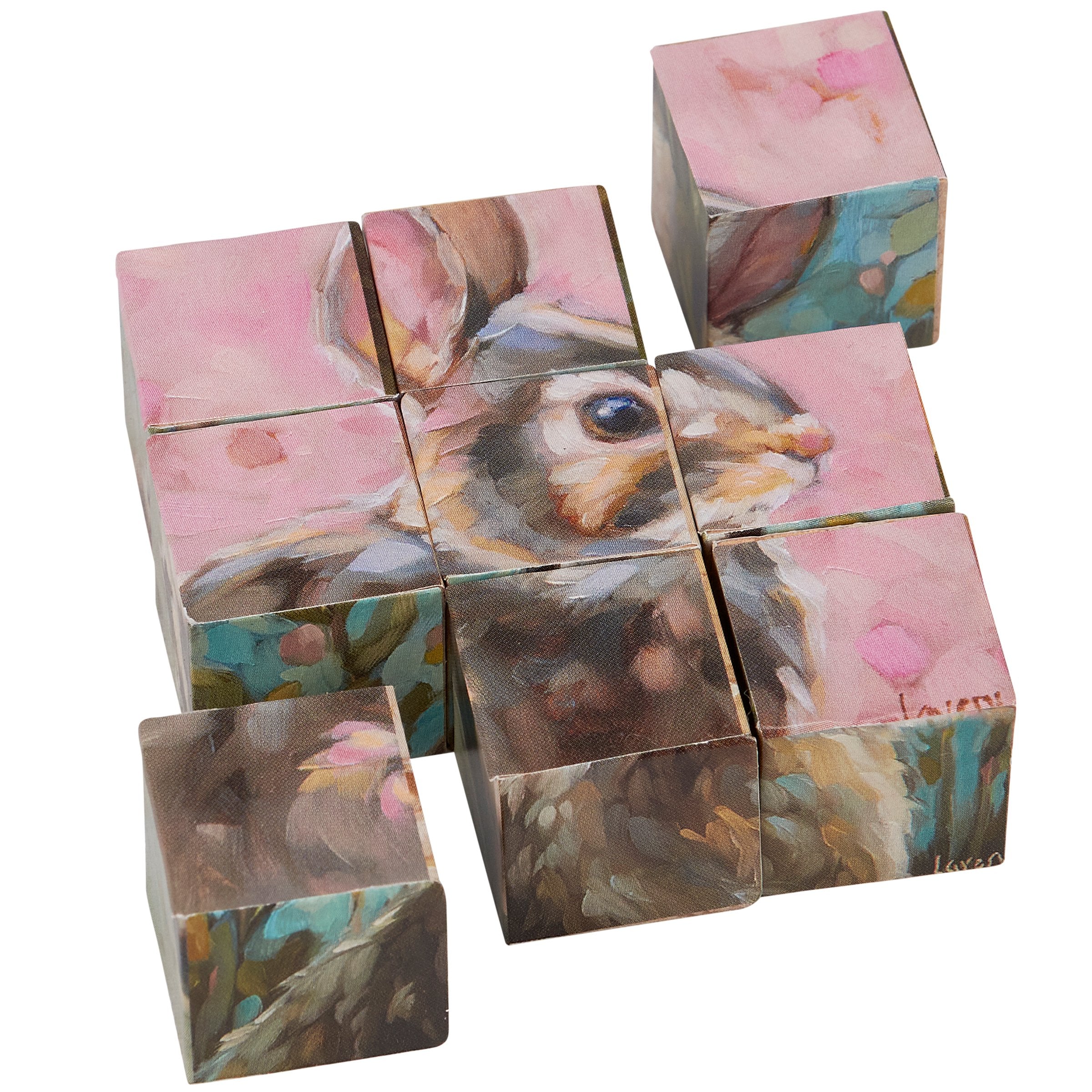 Charming Wooden Bunny Church Puzzle, 6 Spring Floral Scenes, Decorative Gift
