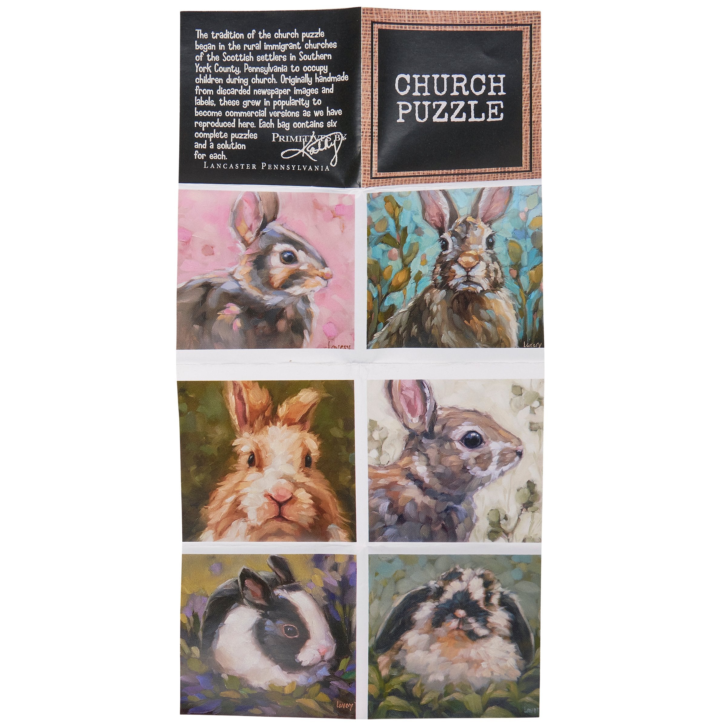 Charming Wooden Bunny Church Puzzle, 6 Spring Floral Scenes, Decorative Gift