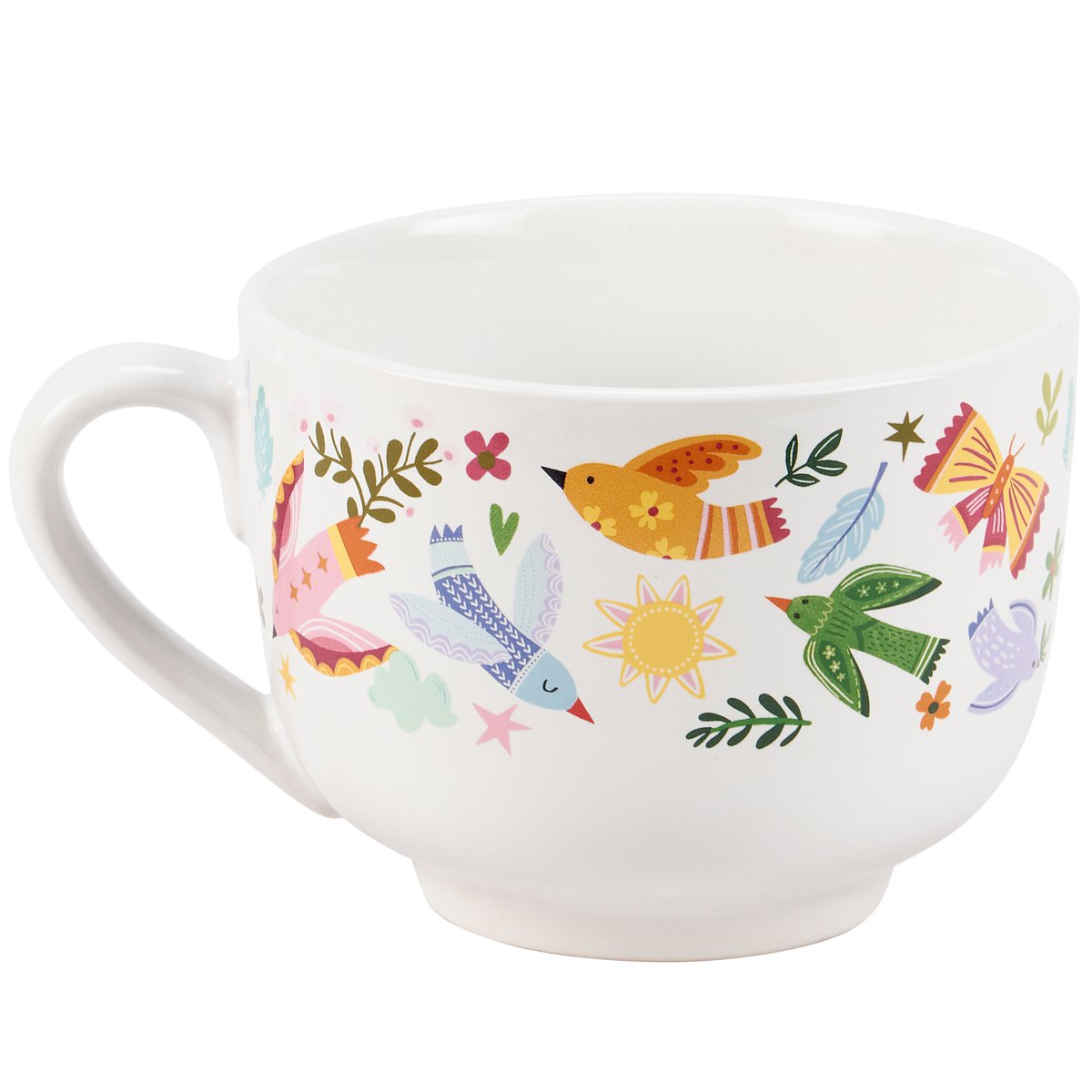 Inspirational Stoneware Mug with Birds, Butterflies, Florals – 20 oz Capacity