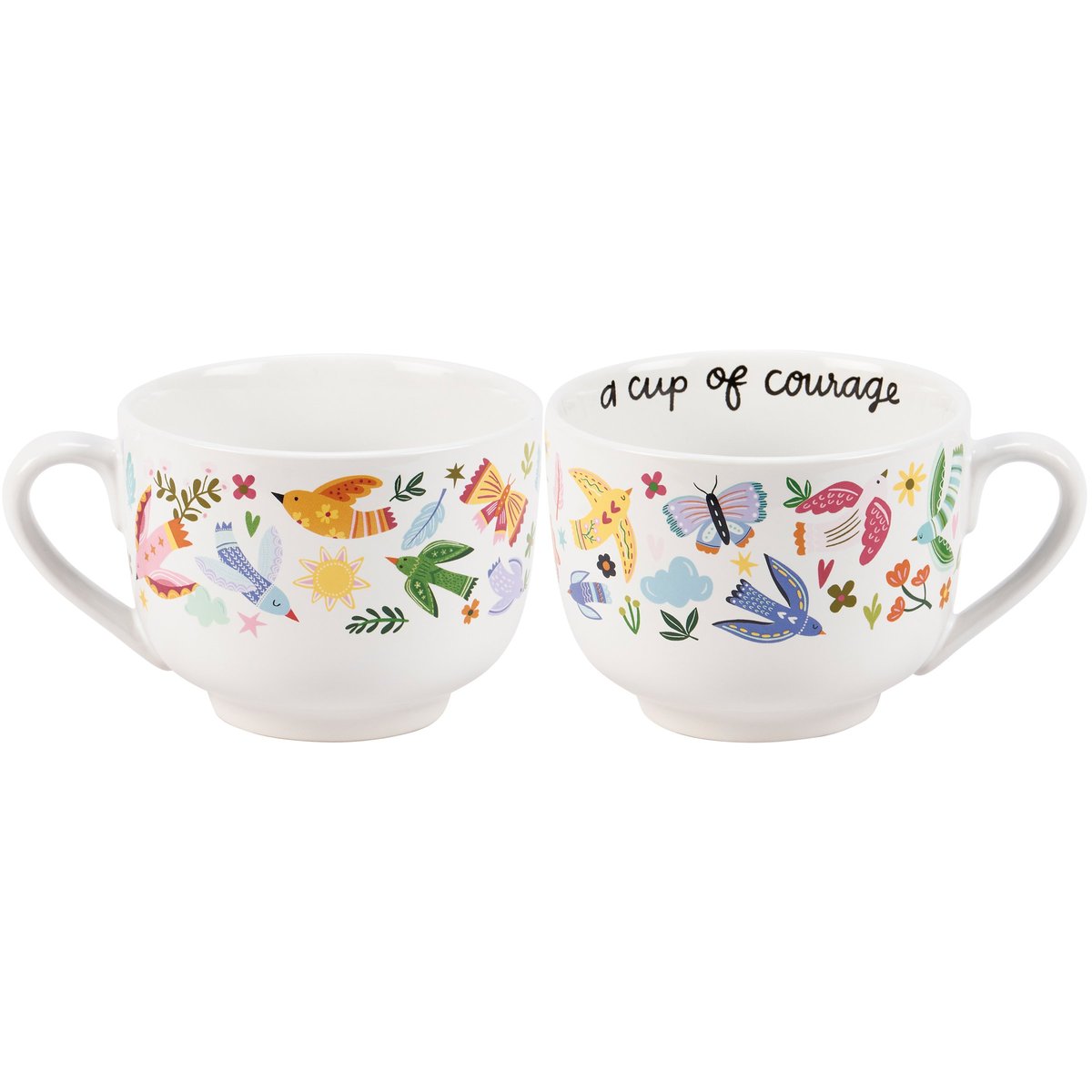 Inspirational Stoneware Mug with Birds, Butterflies, Florals – 20 oz Capacity