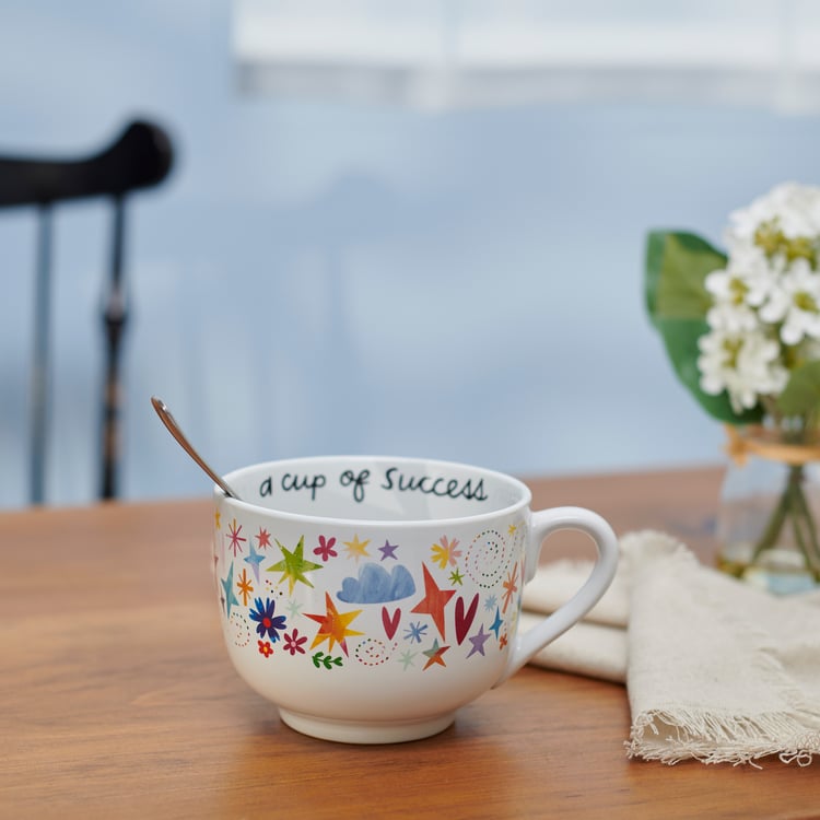 Inspirational 'A Cup of Success' Stoneware Mug - Vibrant Floral 20oz Gift