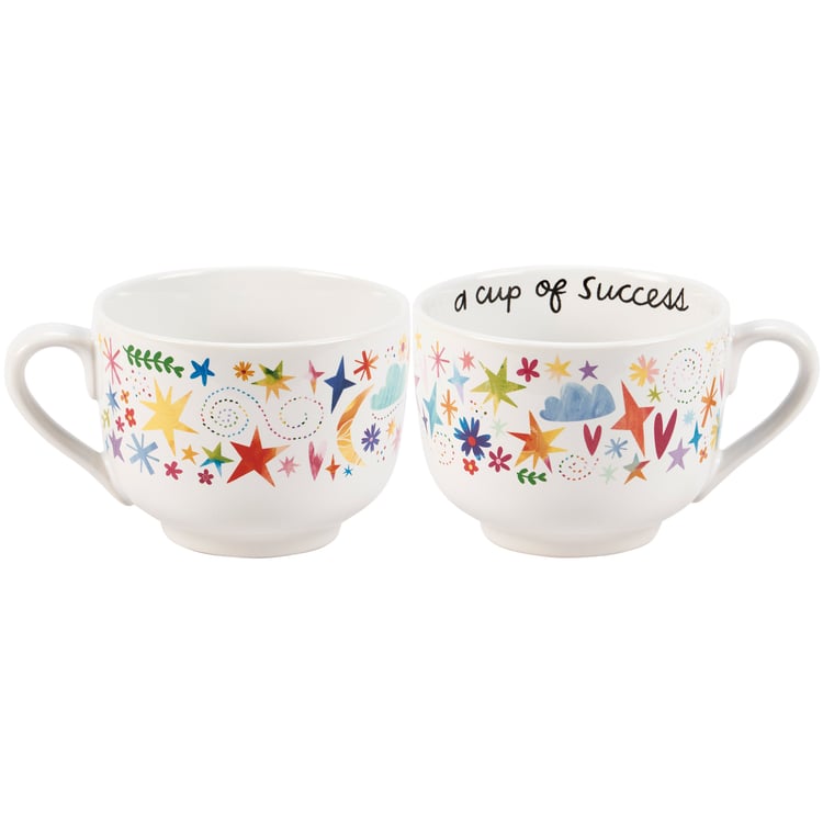 Inspirational 'A Cup of Success' Stoneware Mug - Vibrant Floral 20oz Gift