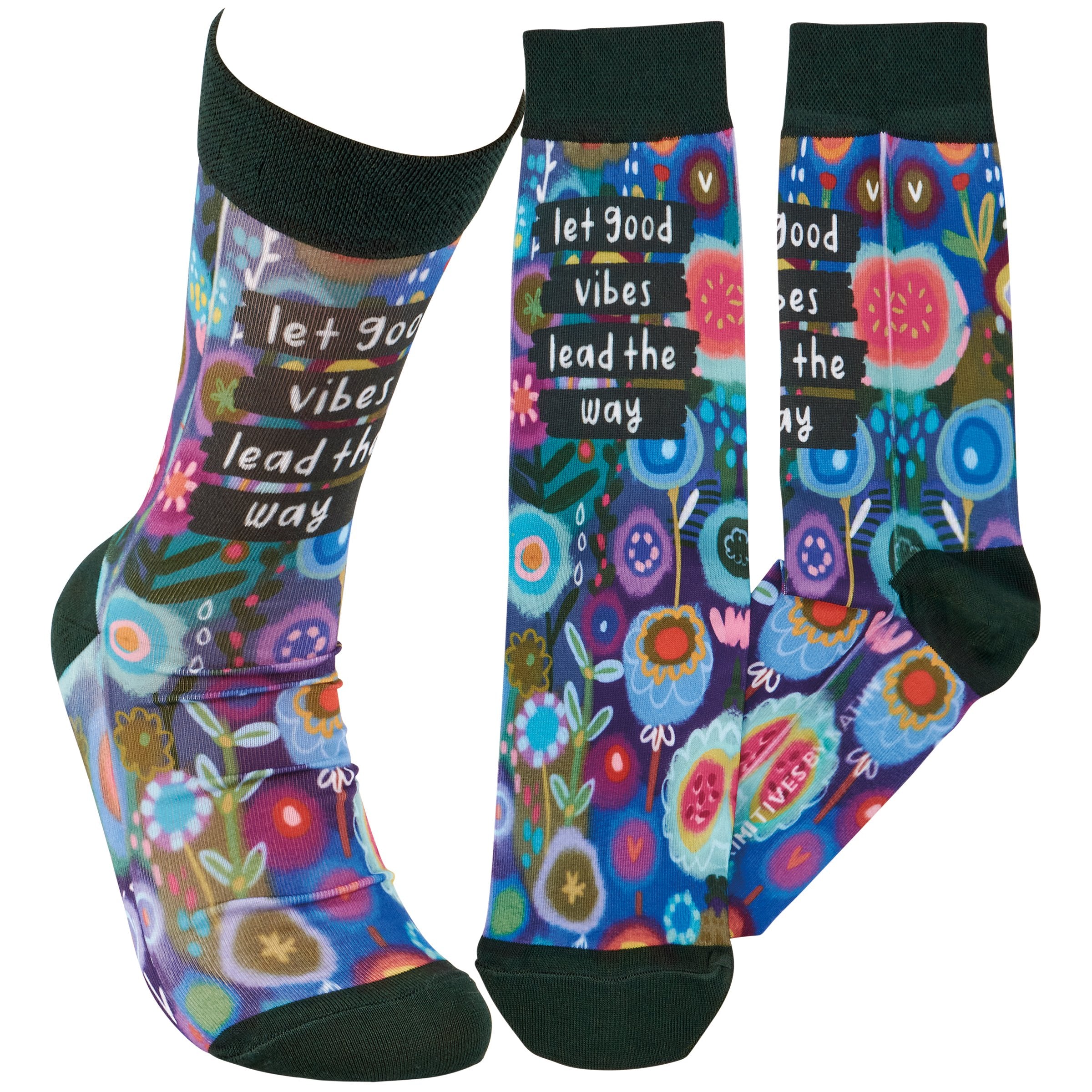 Uplifting Good Vibes Floral Socks - One Size, Comfortable Spandex Blend, Inspirational Design