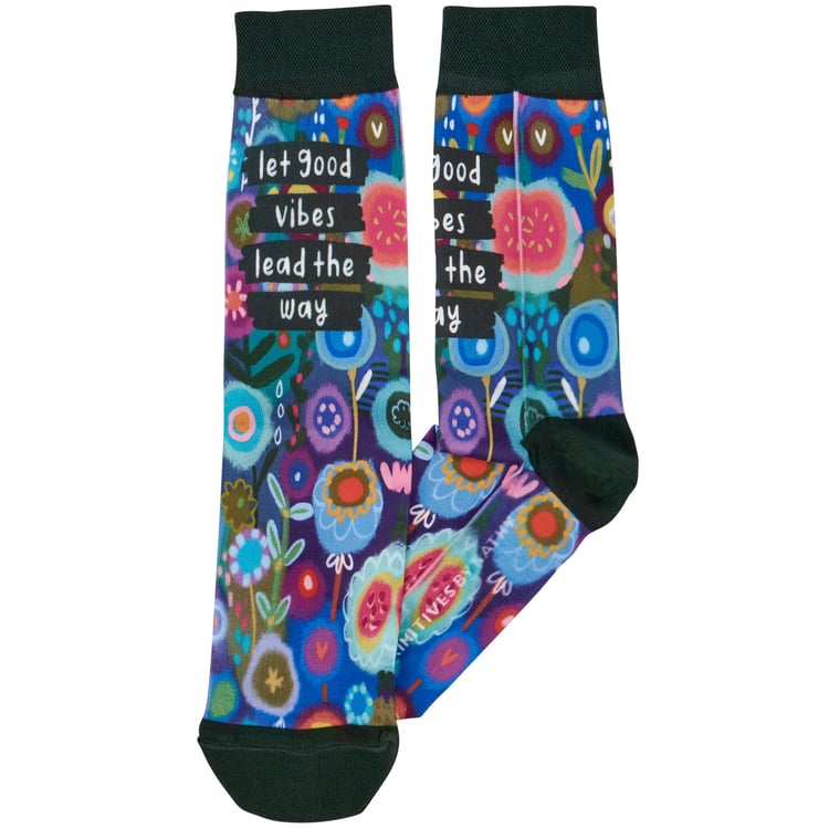 Uplifting Good Vibes Floral Socks - One Size, Comfortable Spandex Blend, Inspirational Design