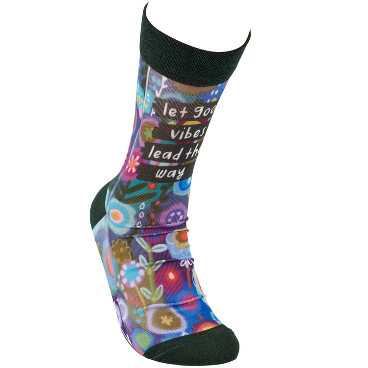 Uplifting Good Vibes Floral Socks - One Size, Comfortable Spandex Blend, Inspirational Design