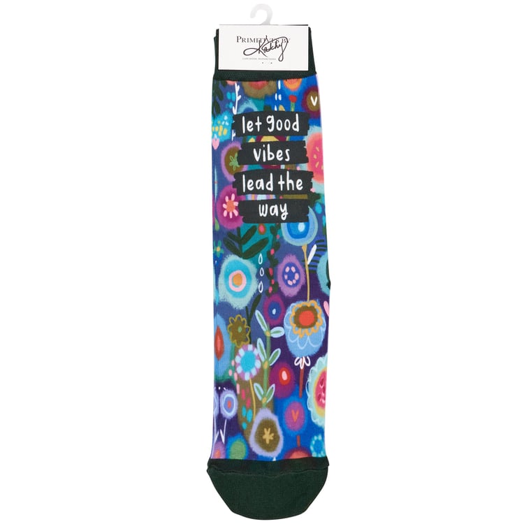 Uplifting Good Vibes Floral Socks - One Size, Comfortable Spandex Blend, Inspirational Design