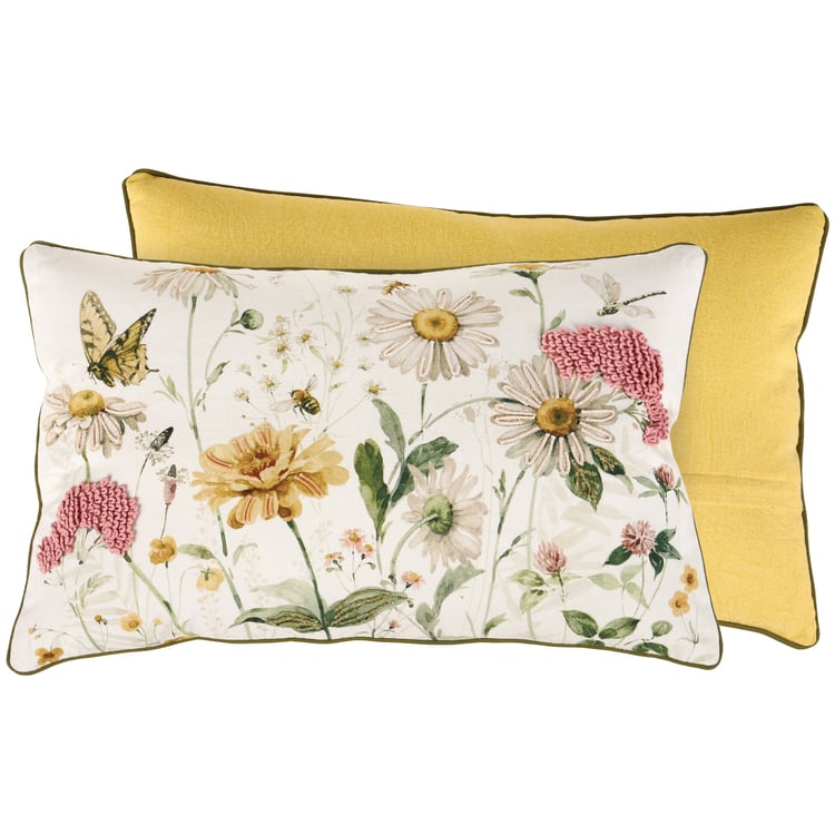 Delightful Garden Daisies Pillow: Hand-Painted Design, Tufted Accents, Easy-Clean Cover
