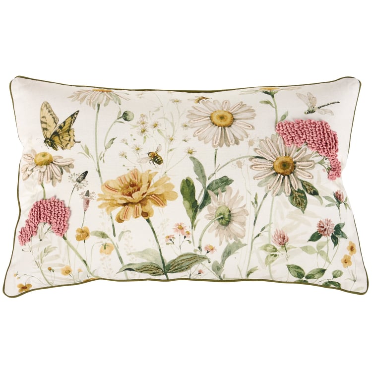 Delightful Garden Daisies Pillow: Hand-Painted Design, Tufted Accents, Easy-Clean Cover