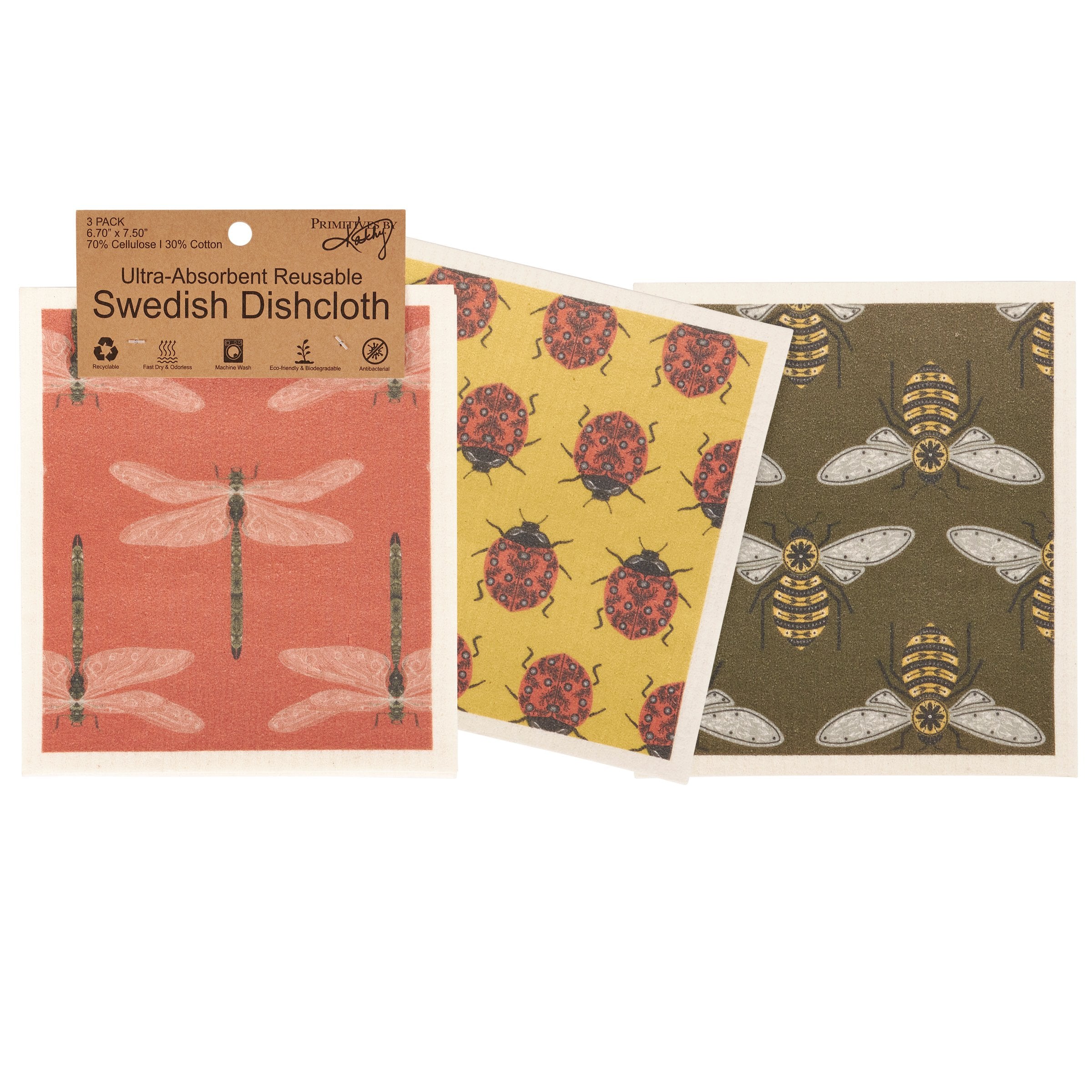 Eco-Friendly Garden Bug Swedish Dishcloth Set - Absorbent, Reusable Kitchen Cloths