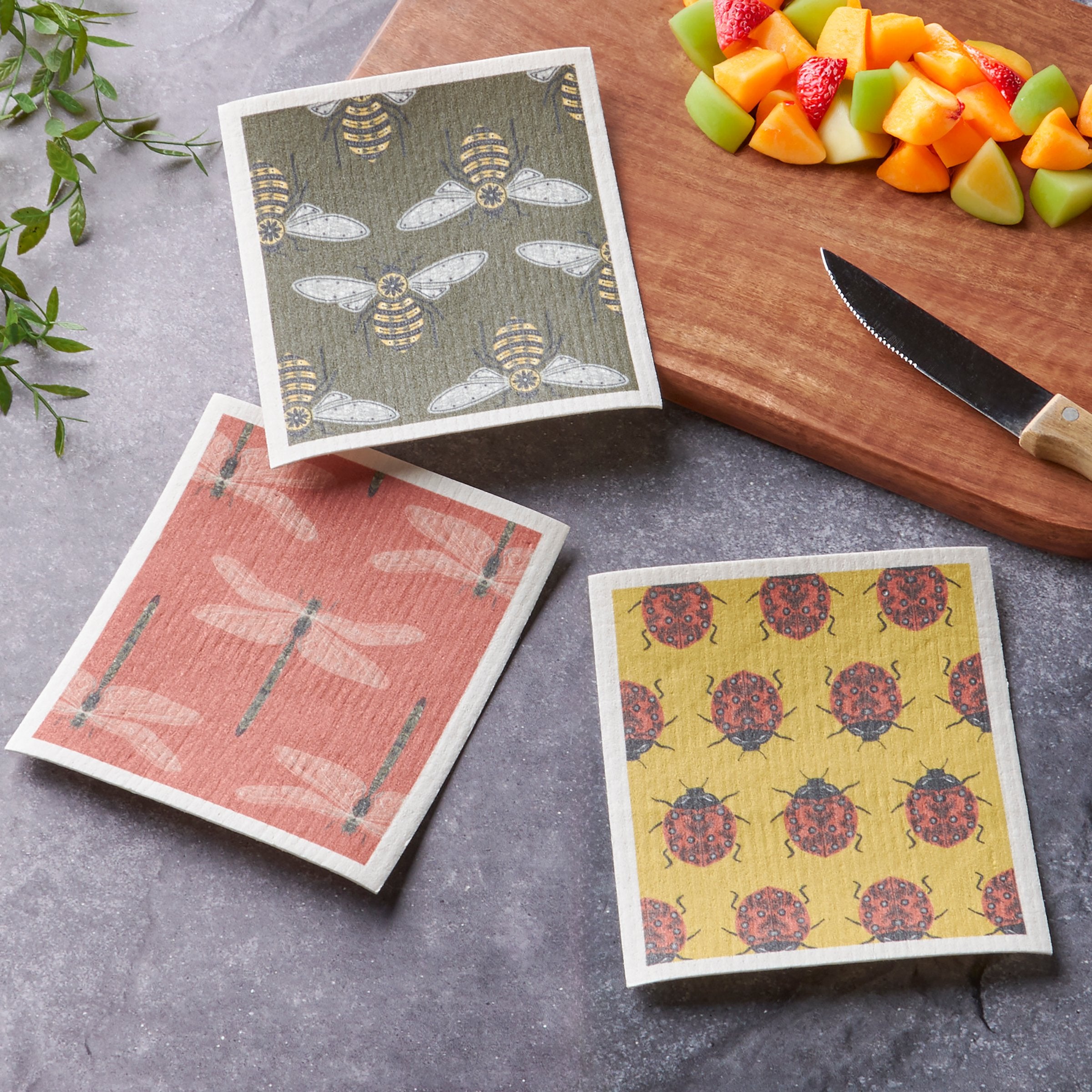 Eco-Friendly Garden Bug Swedish Dishcloth Set - Absorbent, Reusable Kitchen Cloths