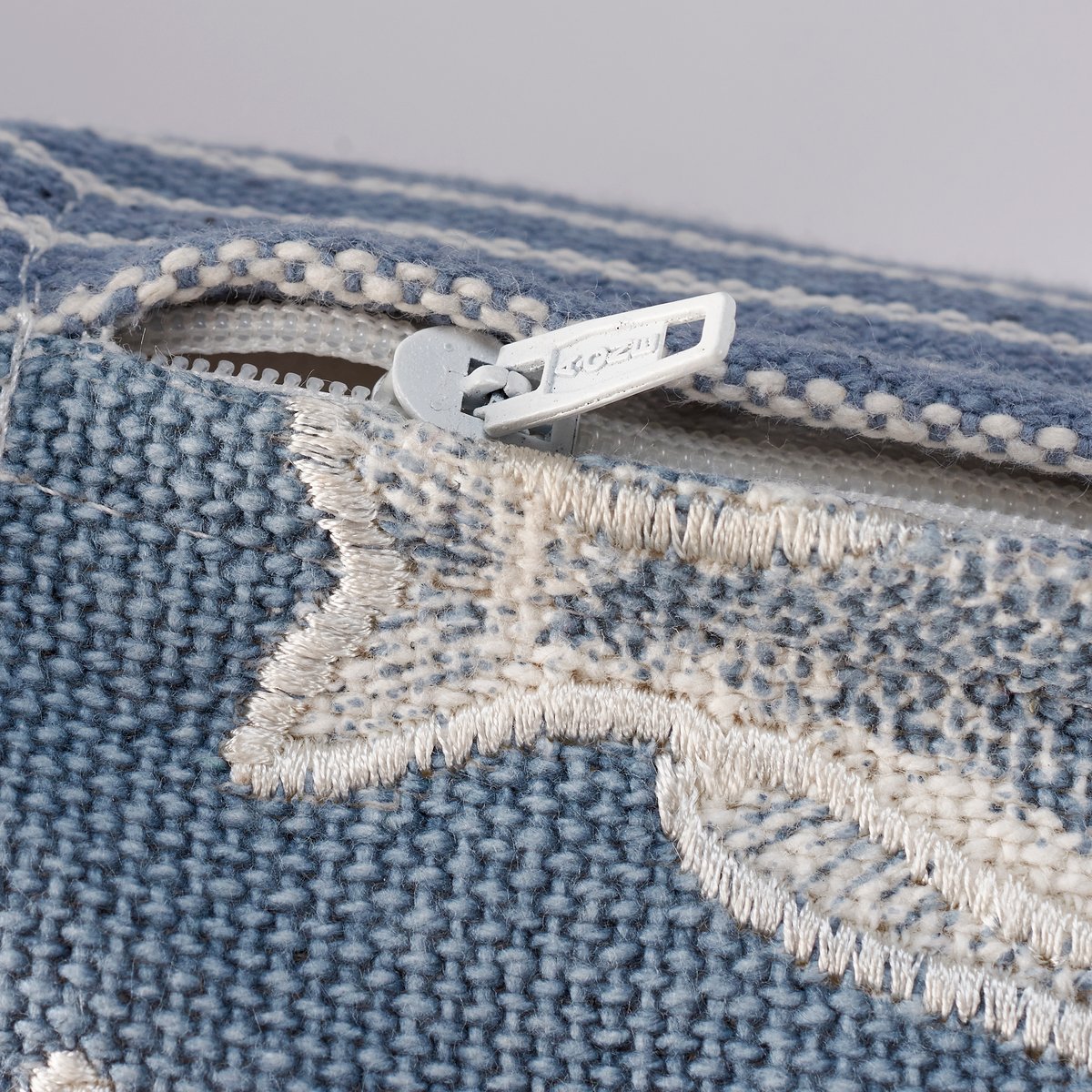 Rustic School of Fish Cotton Pillow with Zipper Cover, Lake Blue Embroidered Design