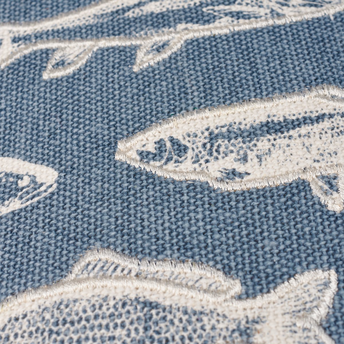 Rustic School of Fish Cotton Pillow with Zipper Cover, Lake Blue Embroidered Design