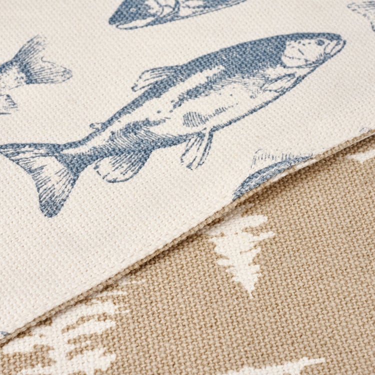 Reversible Rustic School of Fish & Forest Cotton Table Runner, Machine Washable