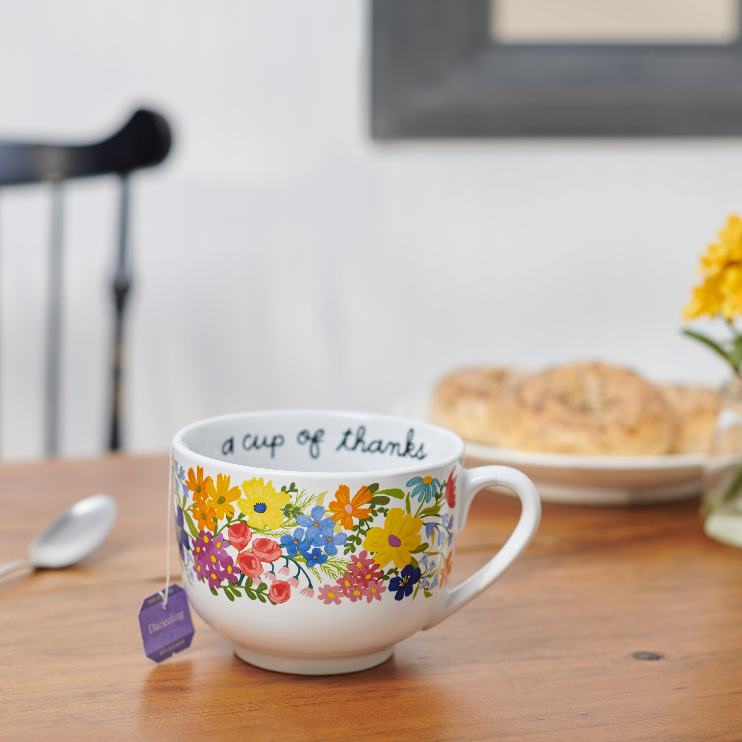 Charming Stoneware 'A Cup Of Thanks' Floral Mug - 20 Oz, Microwave & Dishwasher Safe