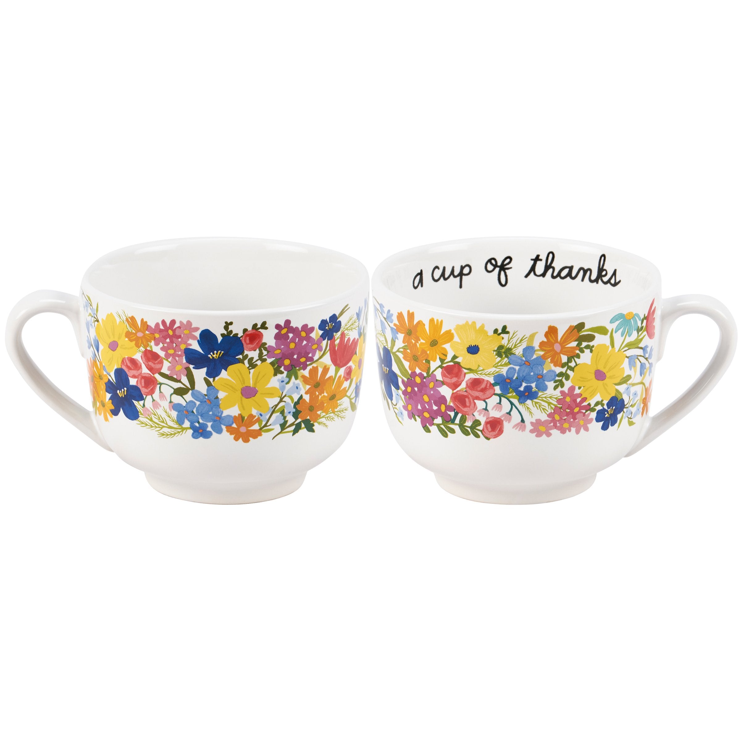 Charming Stoneware 'A Cup Of Thanks' Floral Mug - 20 Oz, Microwave & Dishwasher Safe