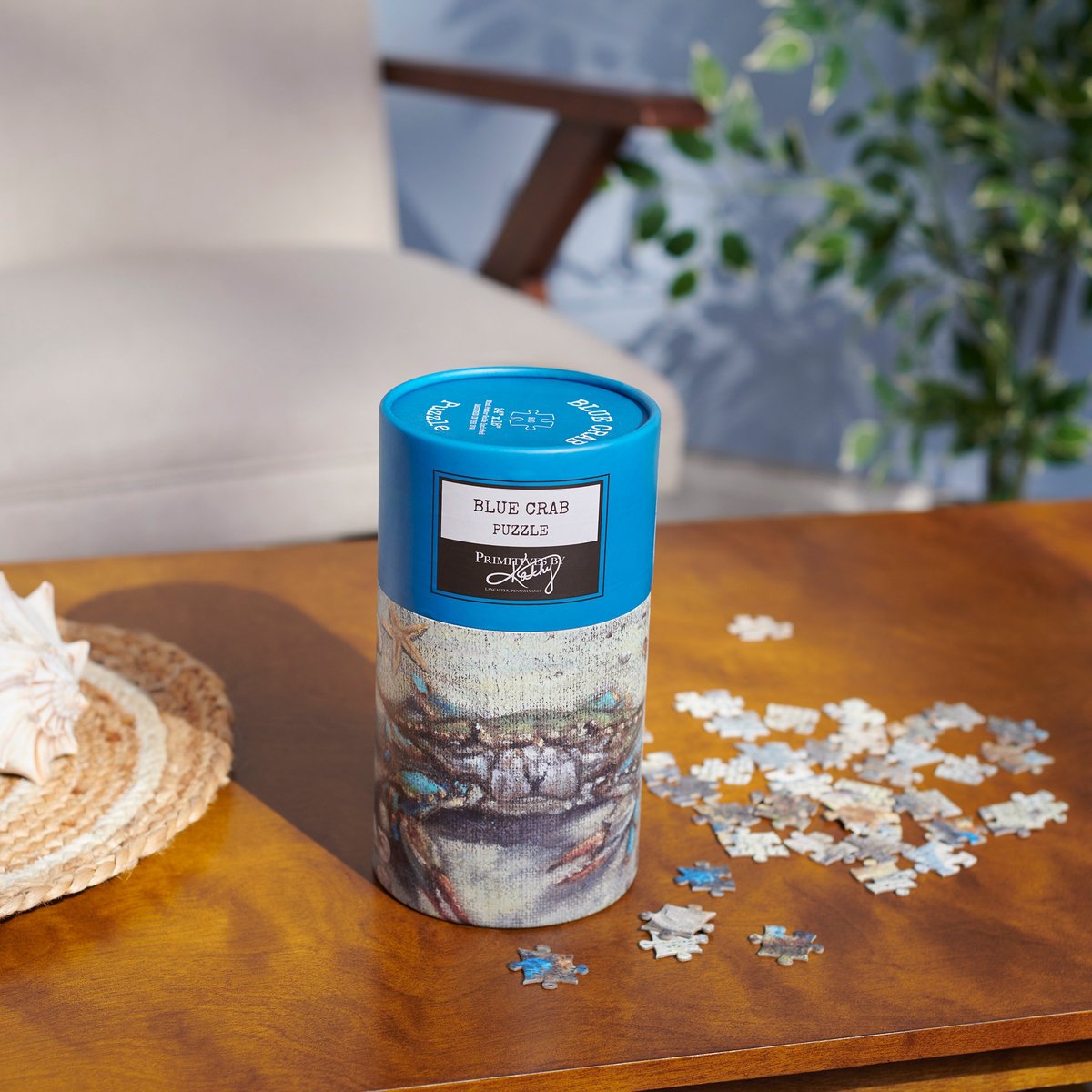 Coastal Blue Crab 500-Piece Jigsaw Puzzle, Hand-Painted Burlap Art, Beach Themed