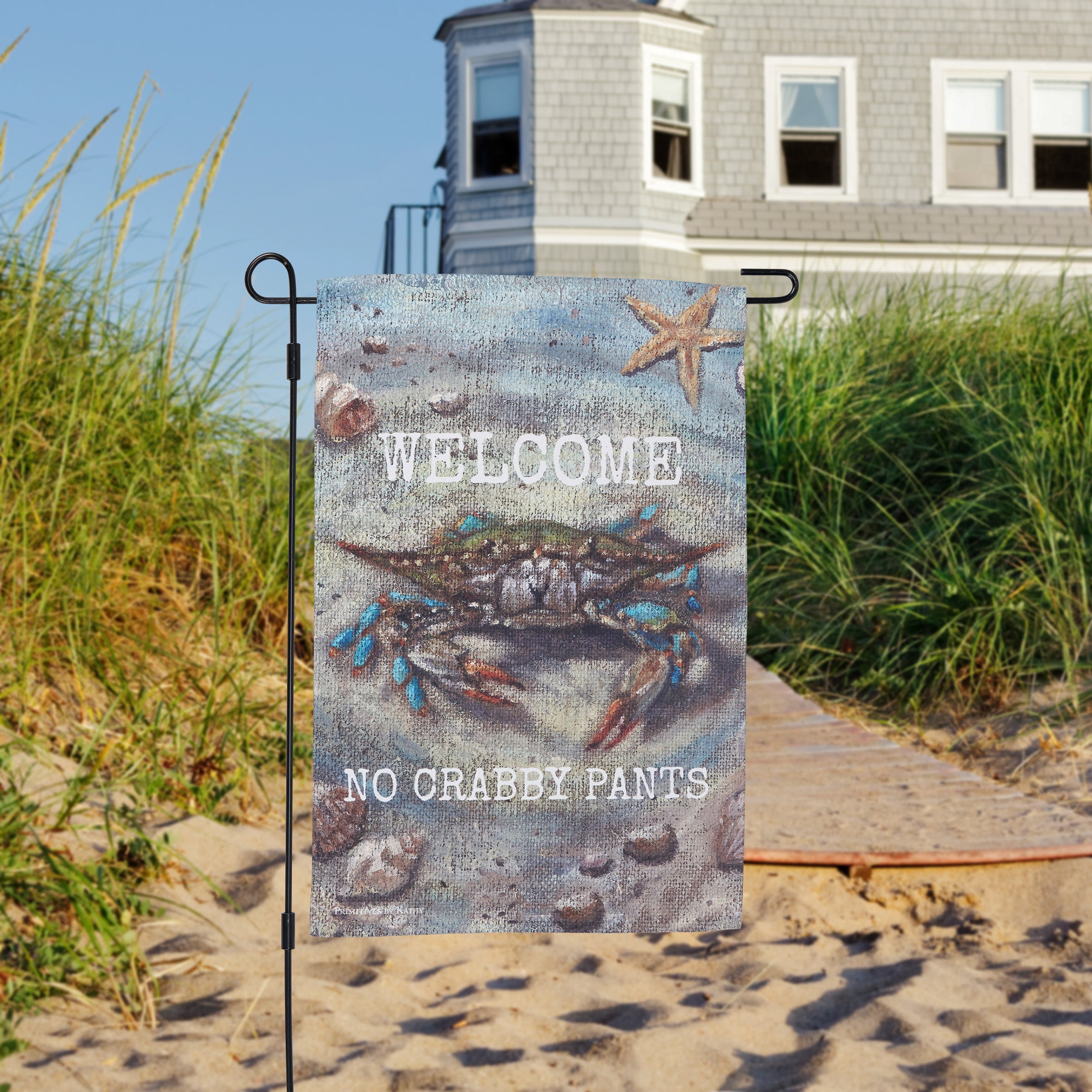 Double-Sided Blue Crab Welcome Garden Flag: Weather-Resistant Polyester Beach Decor