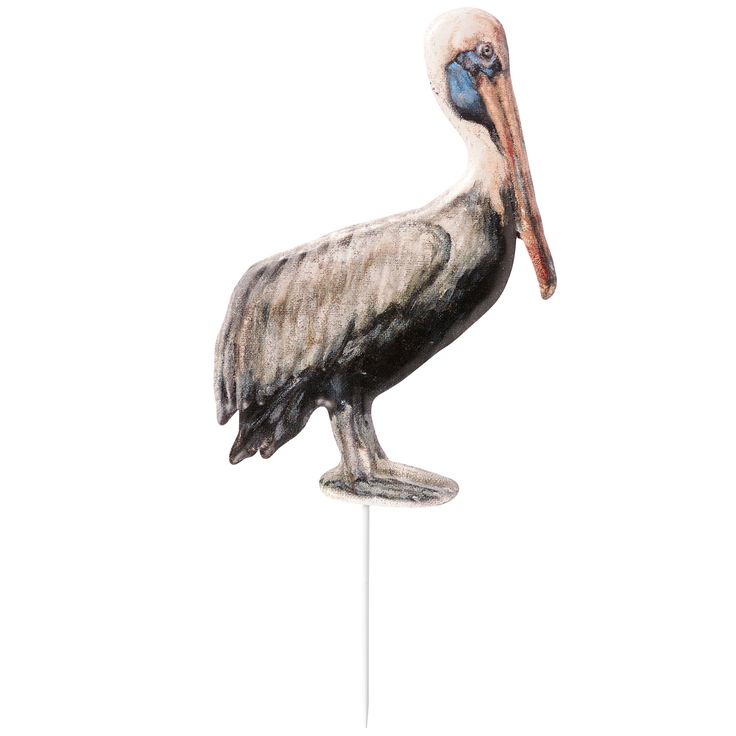 Charming Pelican Metal Garden Pick with Embossed Details and 8-inch Stake