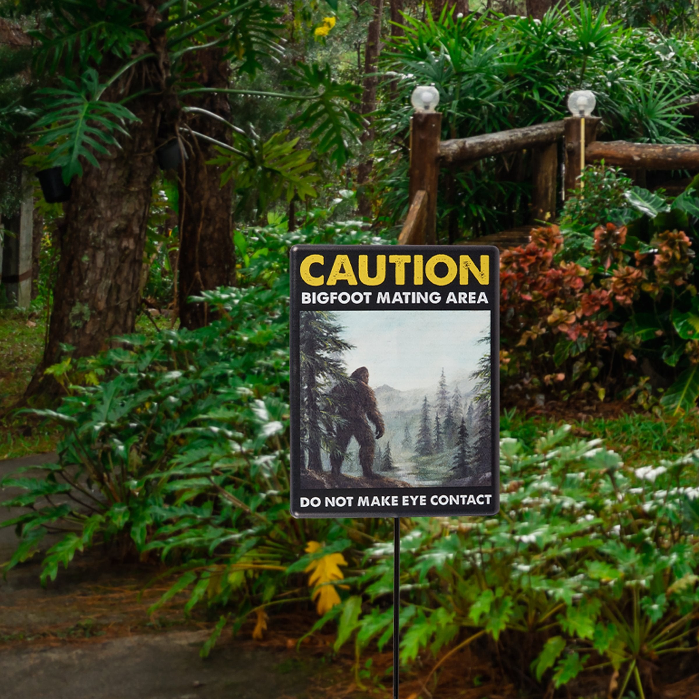 Funny Bigfoot Mating Area Metal Garden Pick Sign - Humorous Outdoor Yard Decor