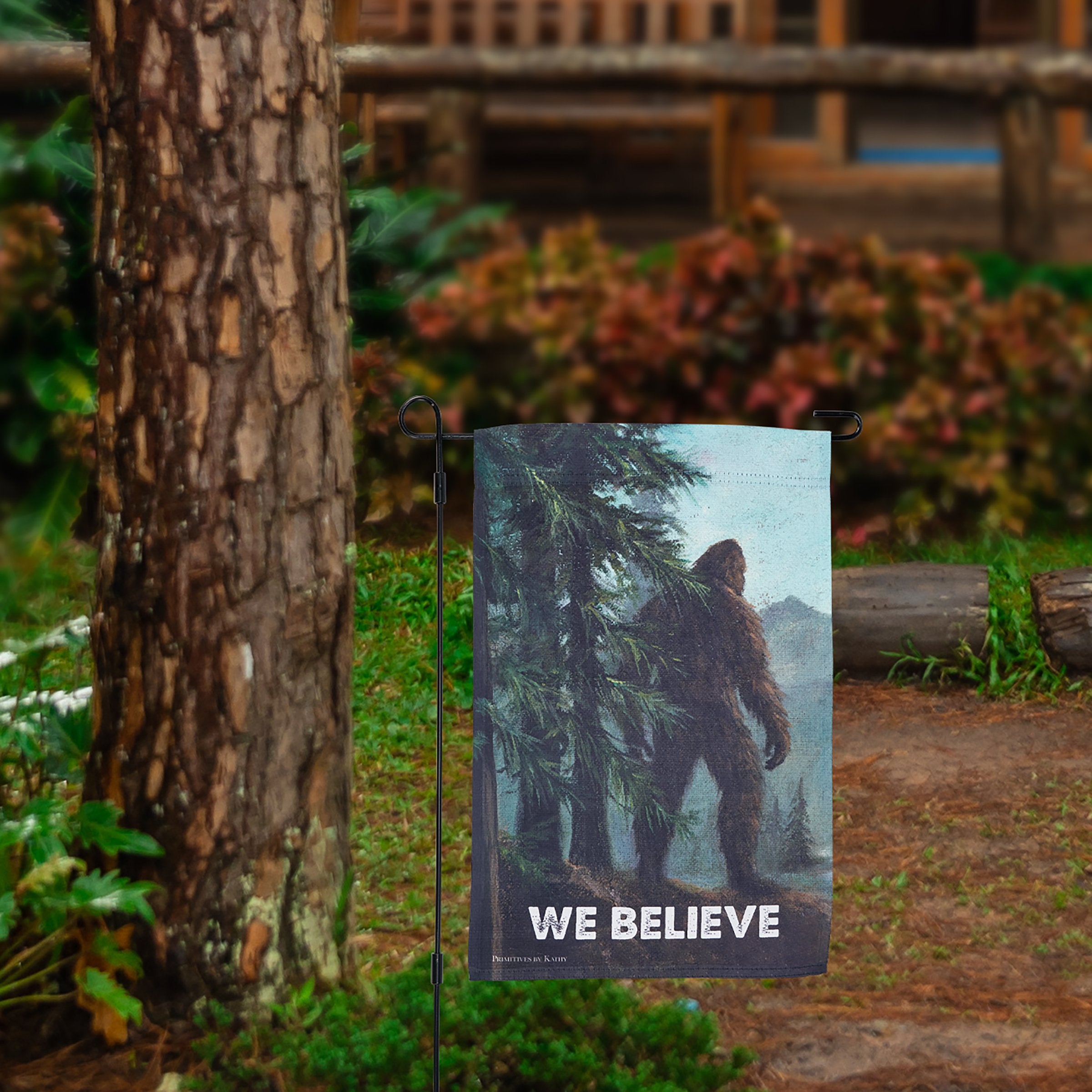 Whimsical Bigfoot 'We Believe' Double-Sided Garden Flag – Weather-Resistant Outdoor Decor