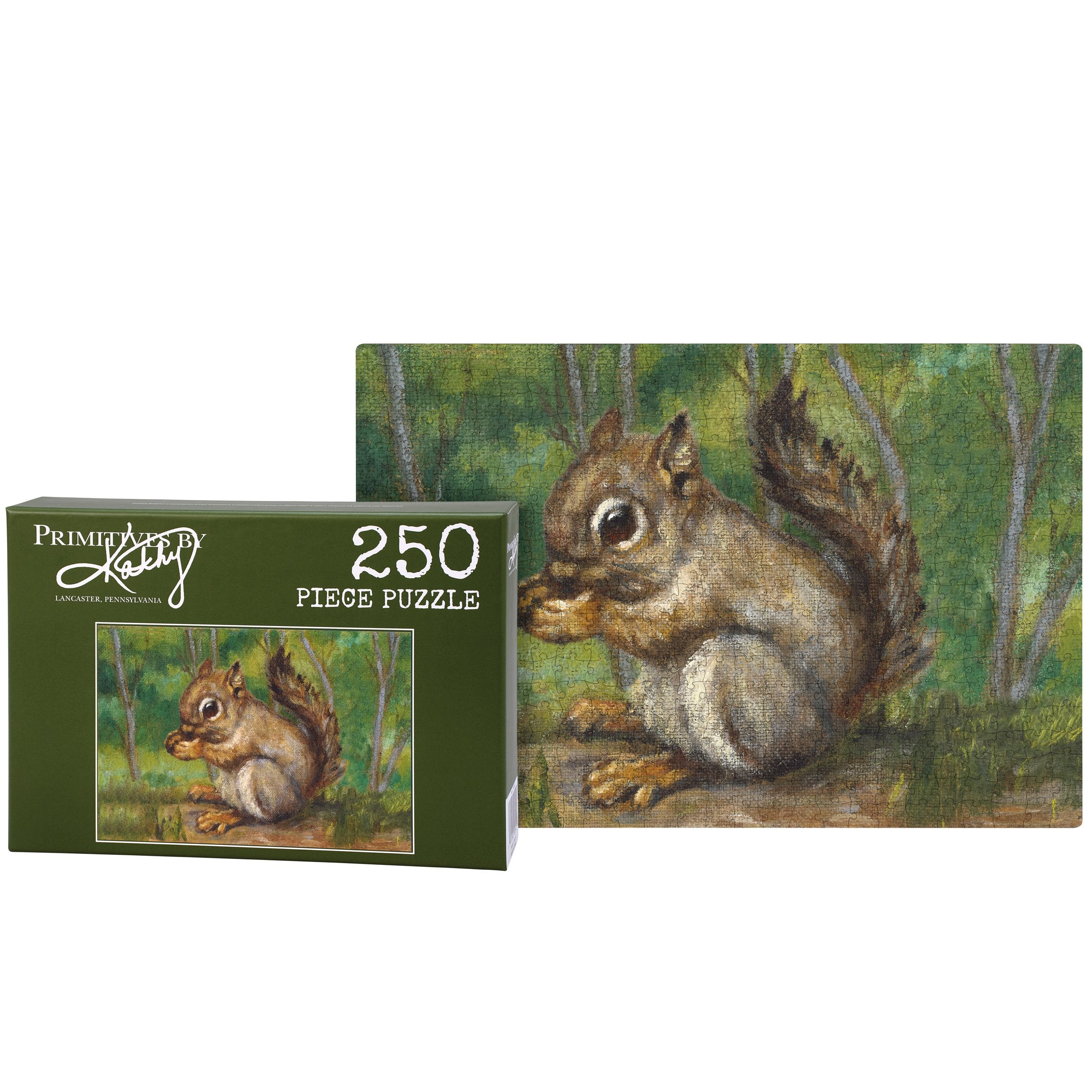 Charming Hand-Painted Squirrel Acorn 250-Piece Jigsaw Puzzle for Nature Lovers